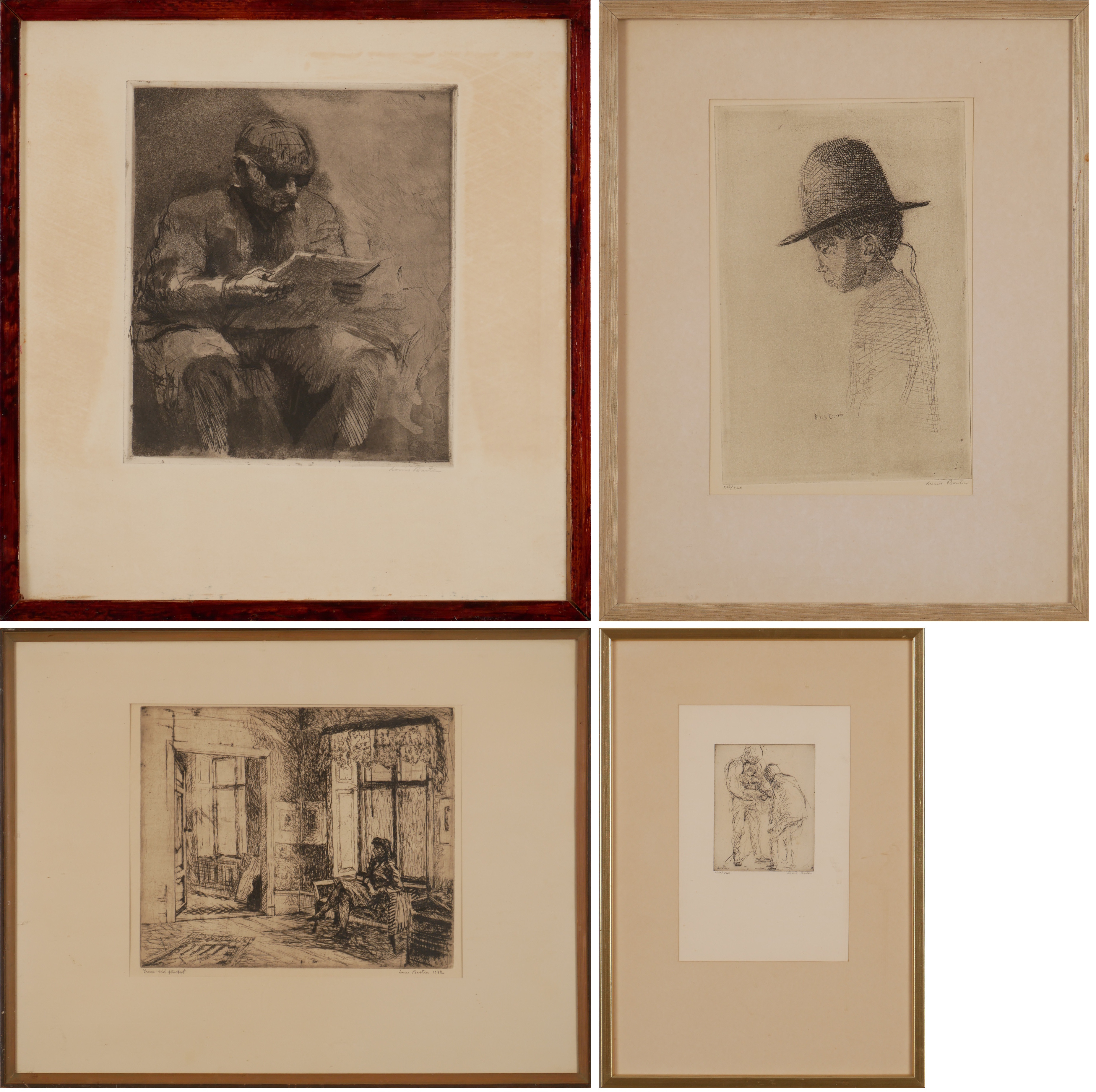 LOUIS BASTIN. Etsningar, 4 st, signerade.