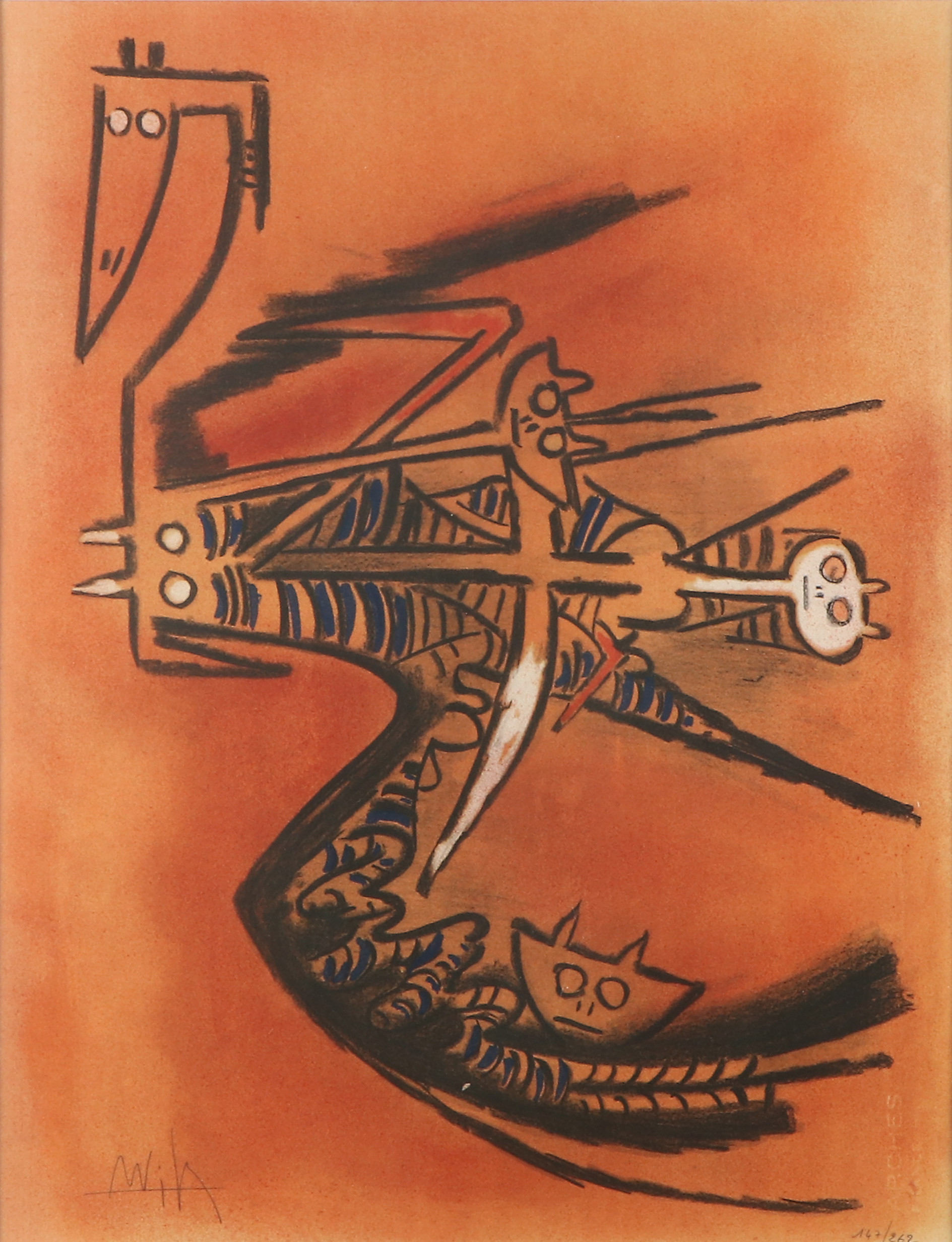 WILFREDO LAMM. Litografi, 147/262. Fabeldjur. Signerad.