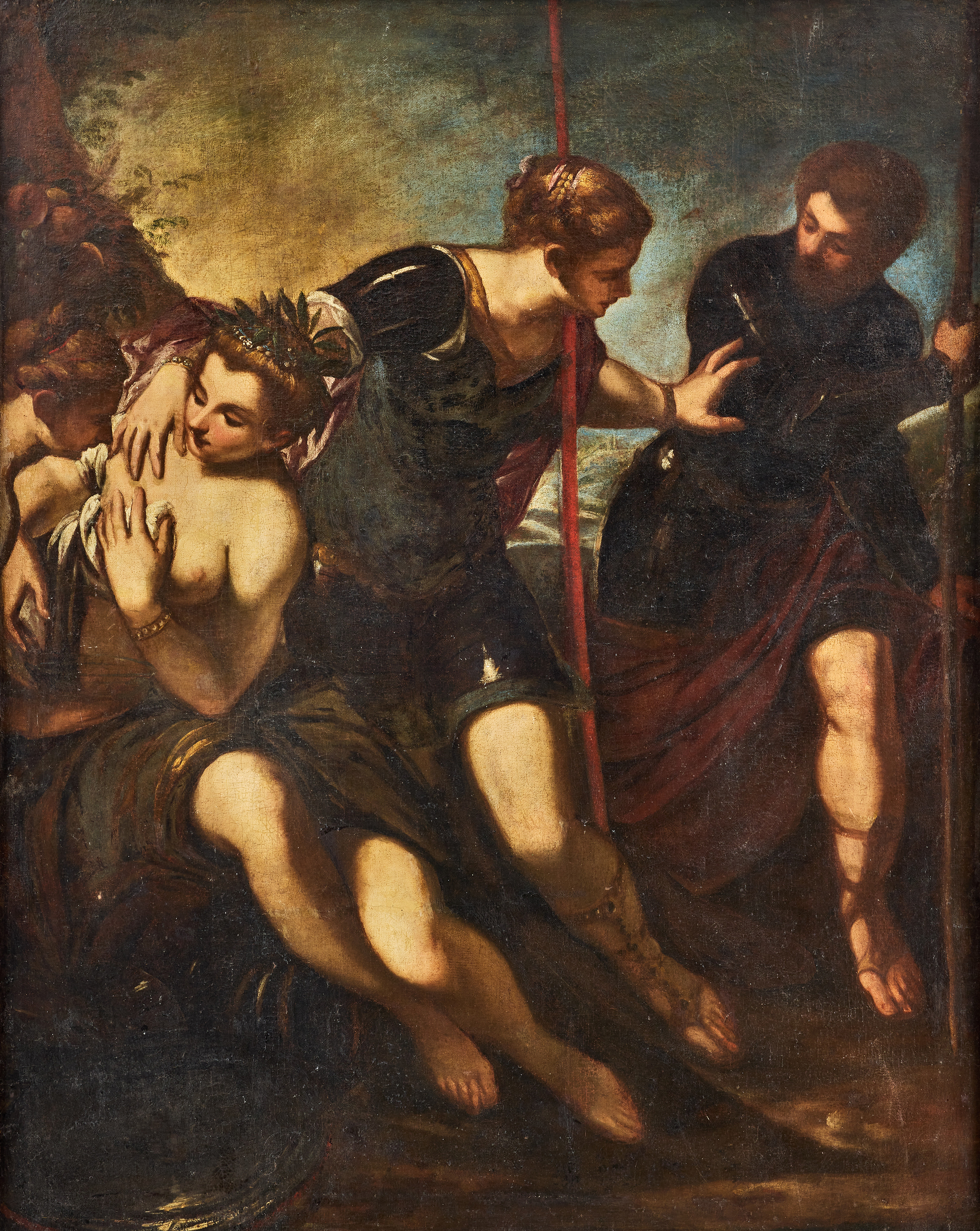 VENETIAN SCHOOL, SECOND HALF OF THE 16TH CENTURY. Studio of Tintoretto. Minerva sending away Mars from Peace and Prosperity.