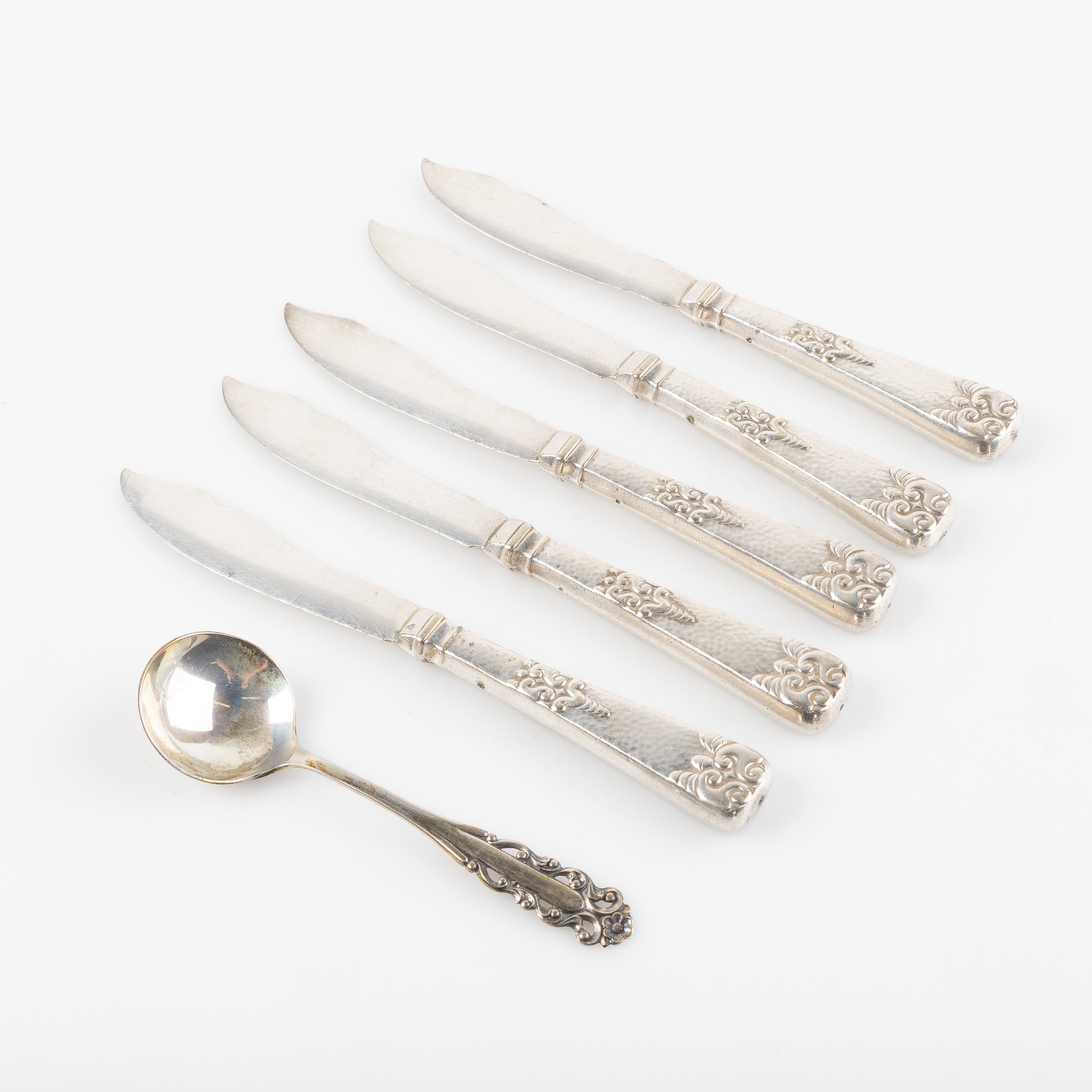KNIVAR, SKED, silver, 6 delar, bl a Th Sörensen.