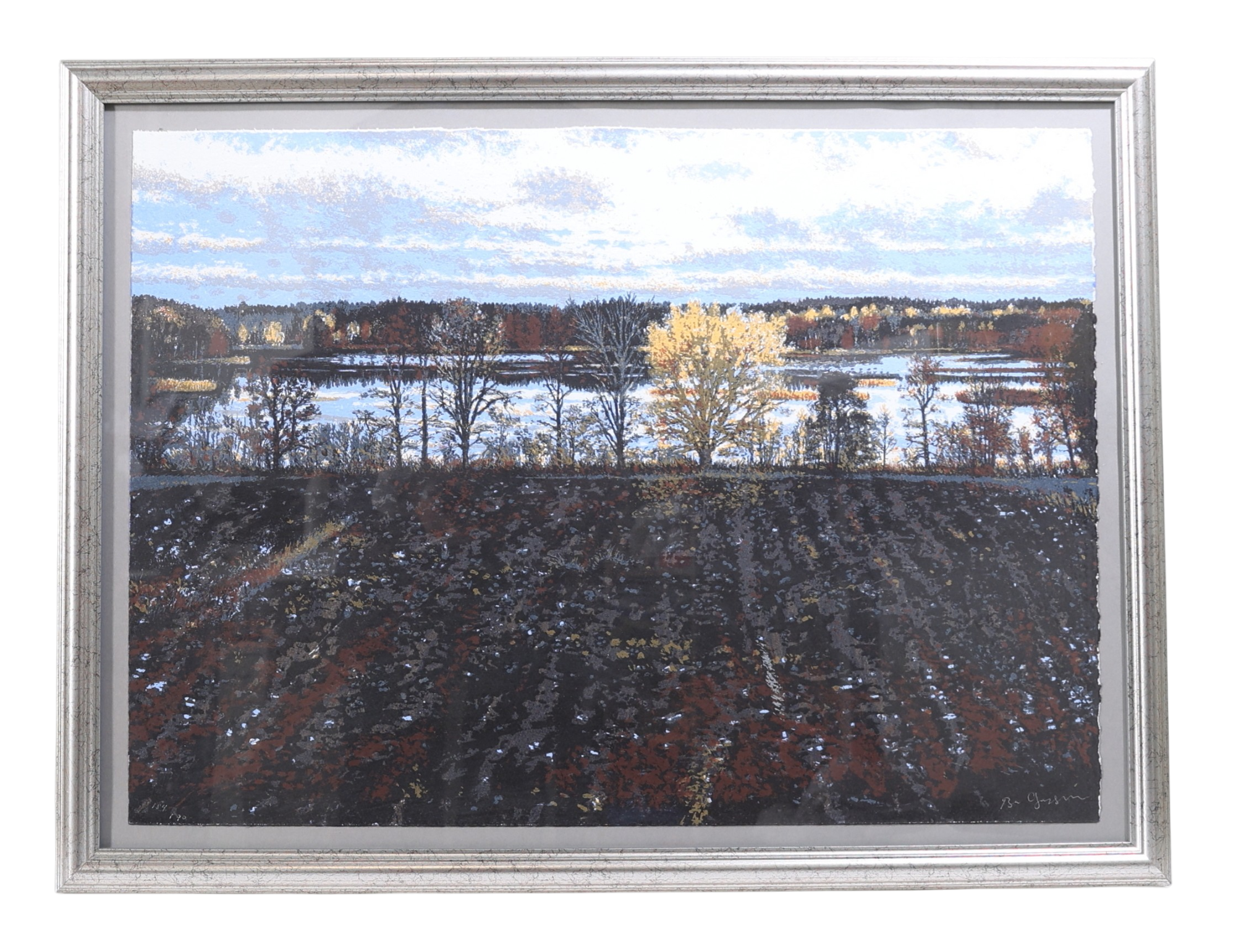 BO LARSSON. Landskap, litografi, signerad.