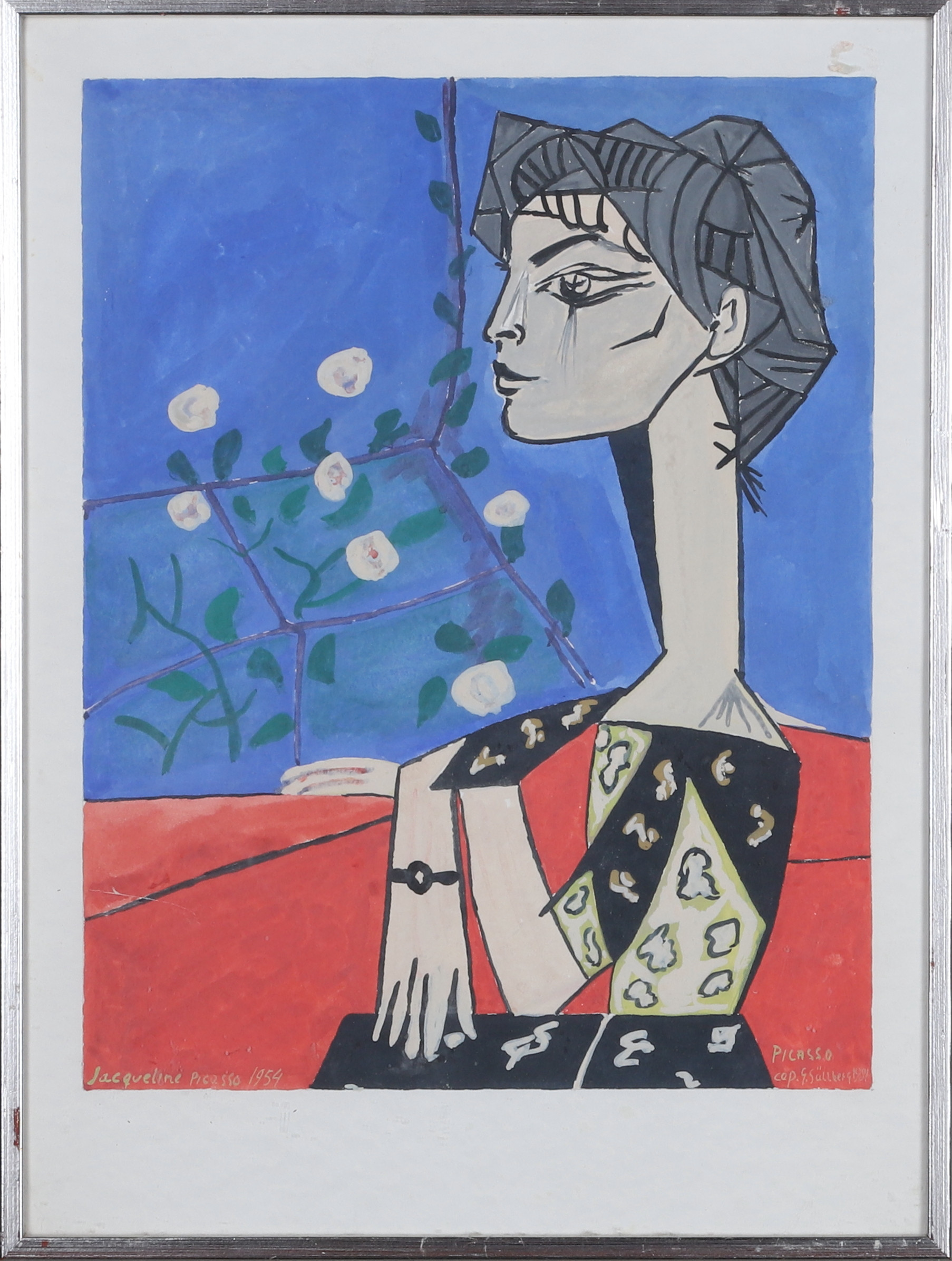 GÖSTA SÄLLBERG. gouache, kopiemålning av Pablo Picasso, signerad.