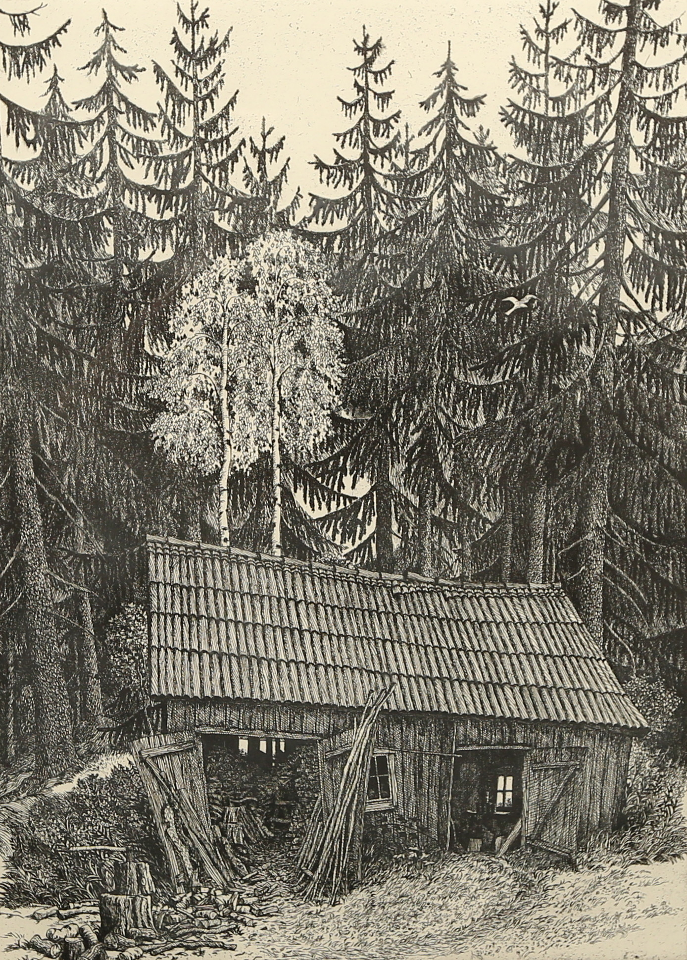 CHRISTINA RINGSBERG. etsning, Paradiset finns i Småland, signerad E.T.