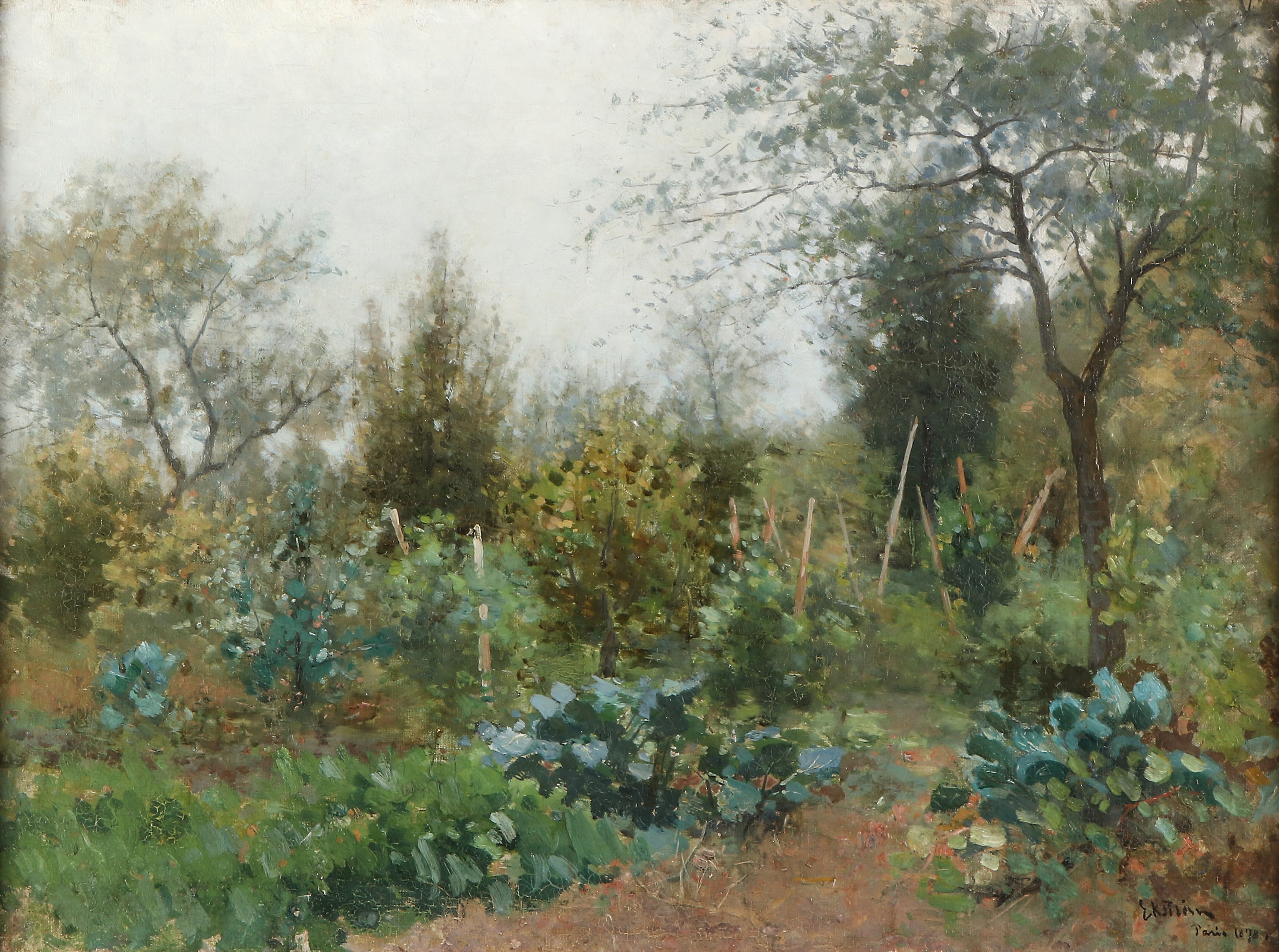 PER EKSTRÖM. Oljemålning på duk. Skogsmotiv. Signerad och daterad Paris 1878.