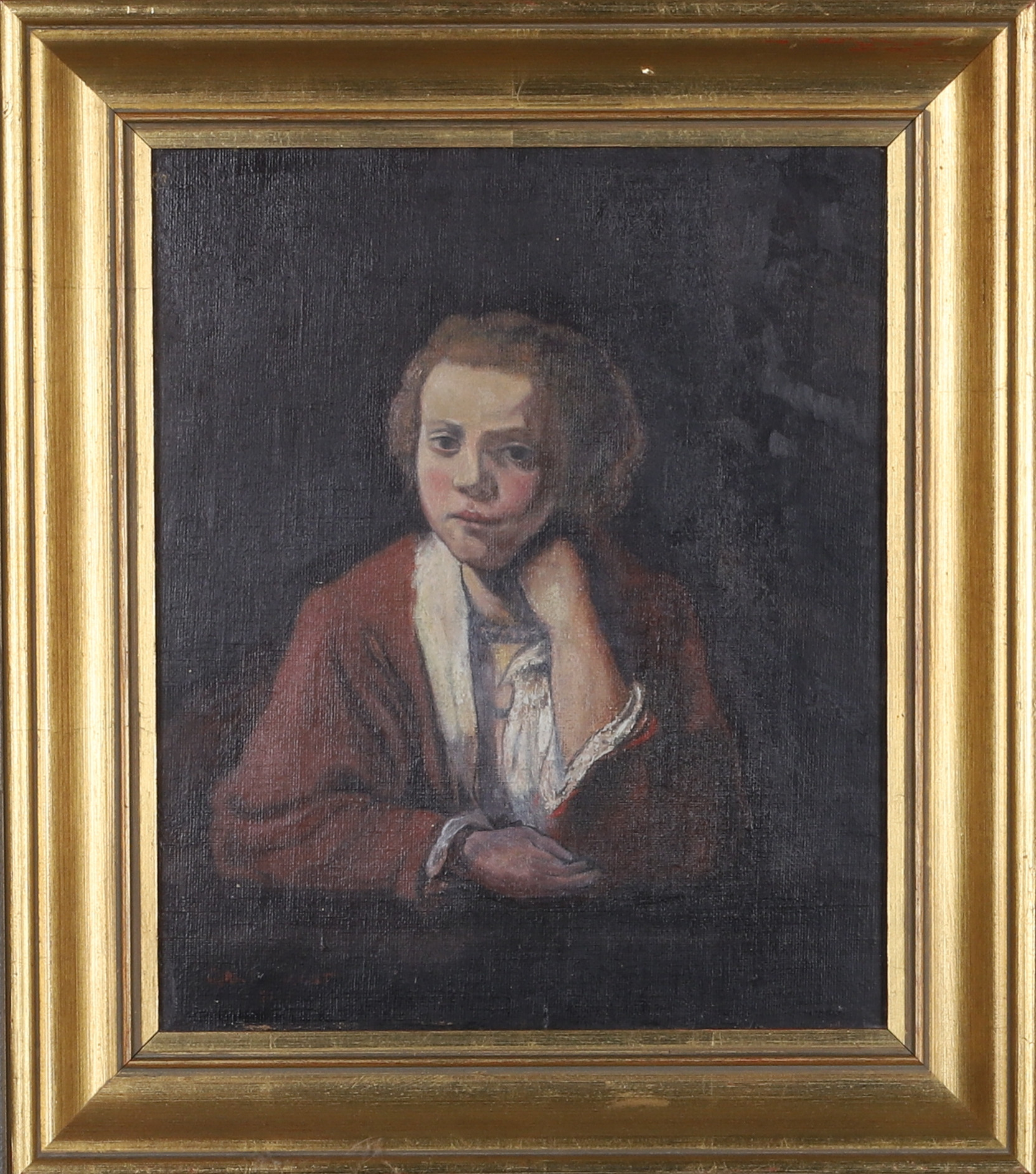 OIDENTIFIERAD KONSTNÄR. "Kökspigan", olja på duk, uppklistrad på pannå, signerad och daterad 1919.