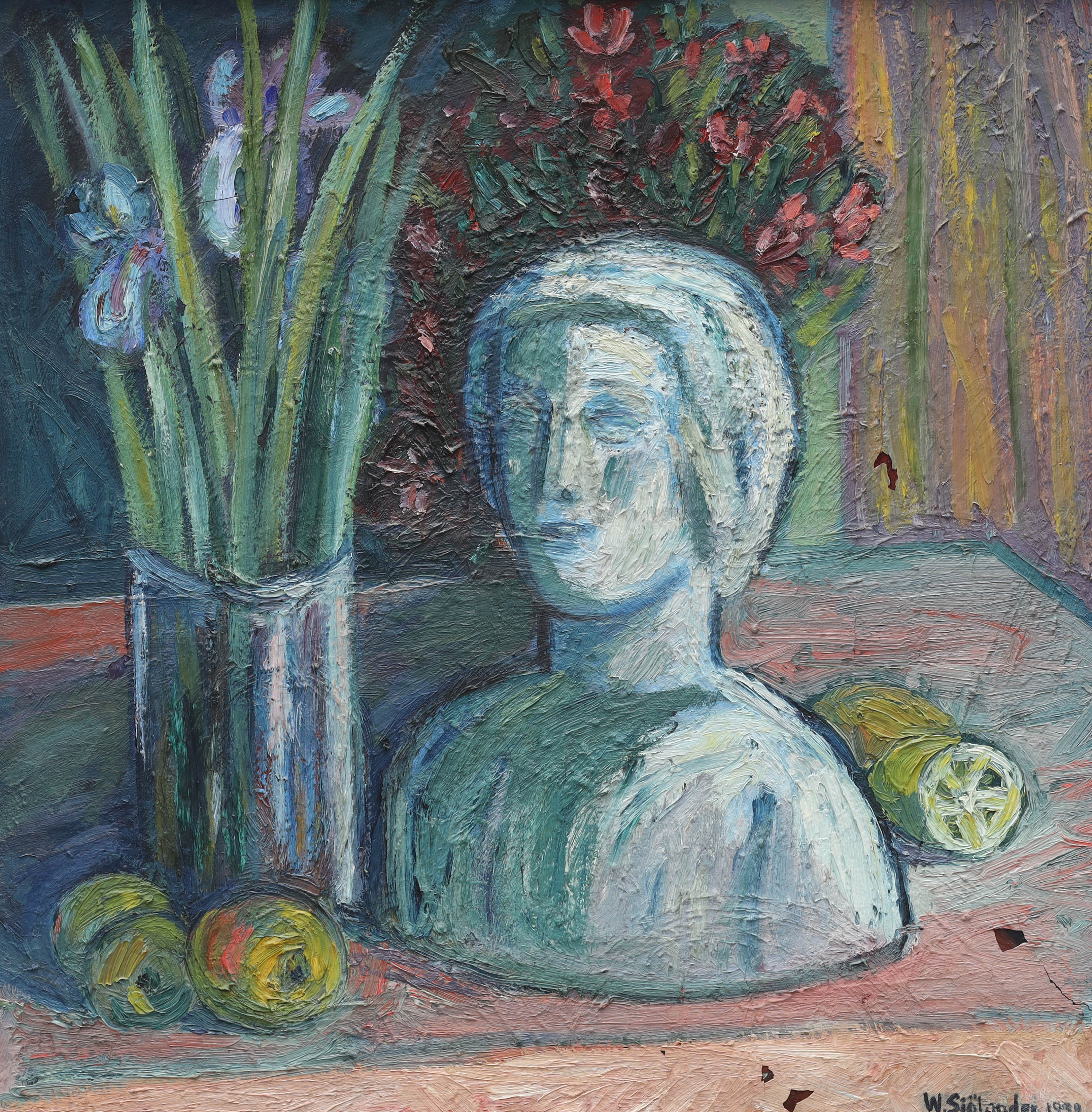 WALDEMAR SJÖLANDER. olja på duk, stillben, signerad W Sjölander, daterad 1939.