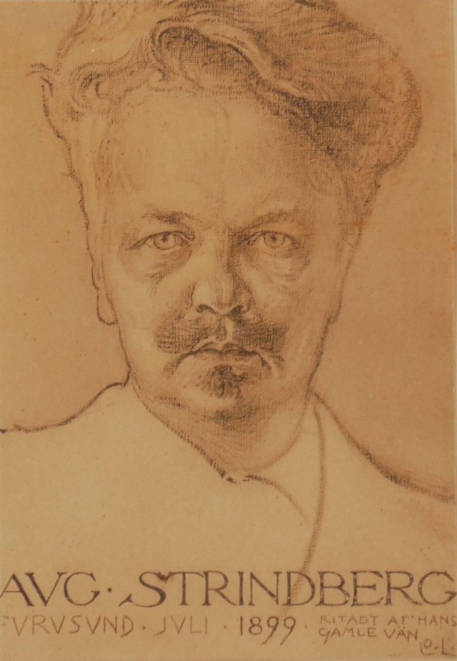 CARL LARSSON. EFTER. Porträtt August Strindberg, grafiskt tryck.