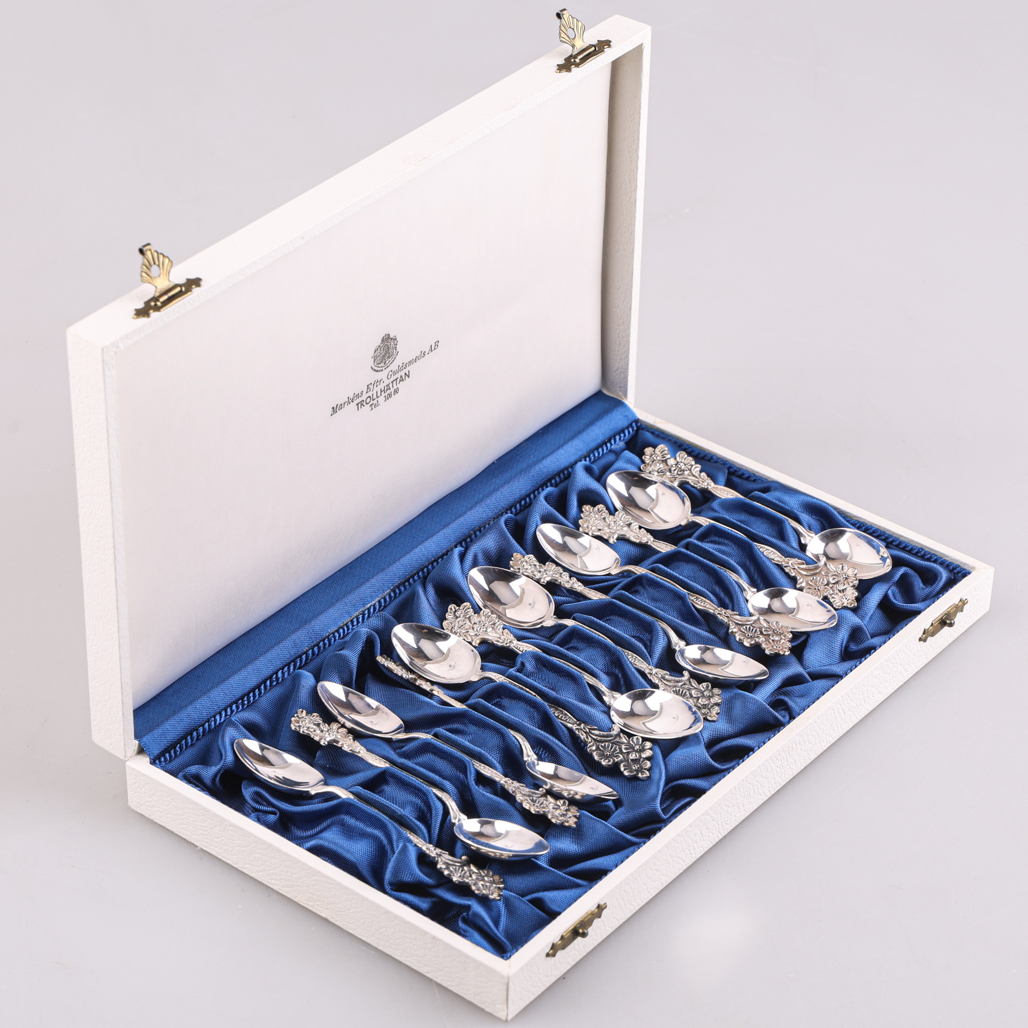 SKEDAR, silver, 12 stycken, i etui, vikt ca 98,5 gram.