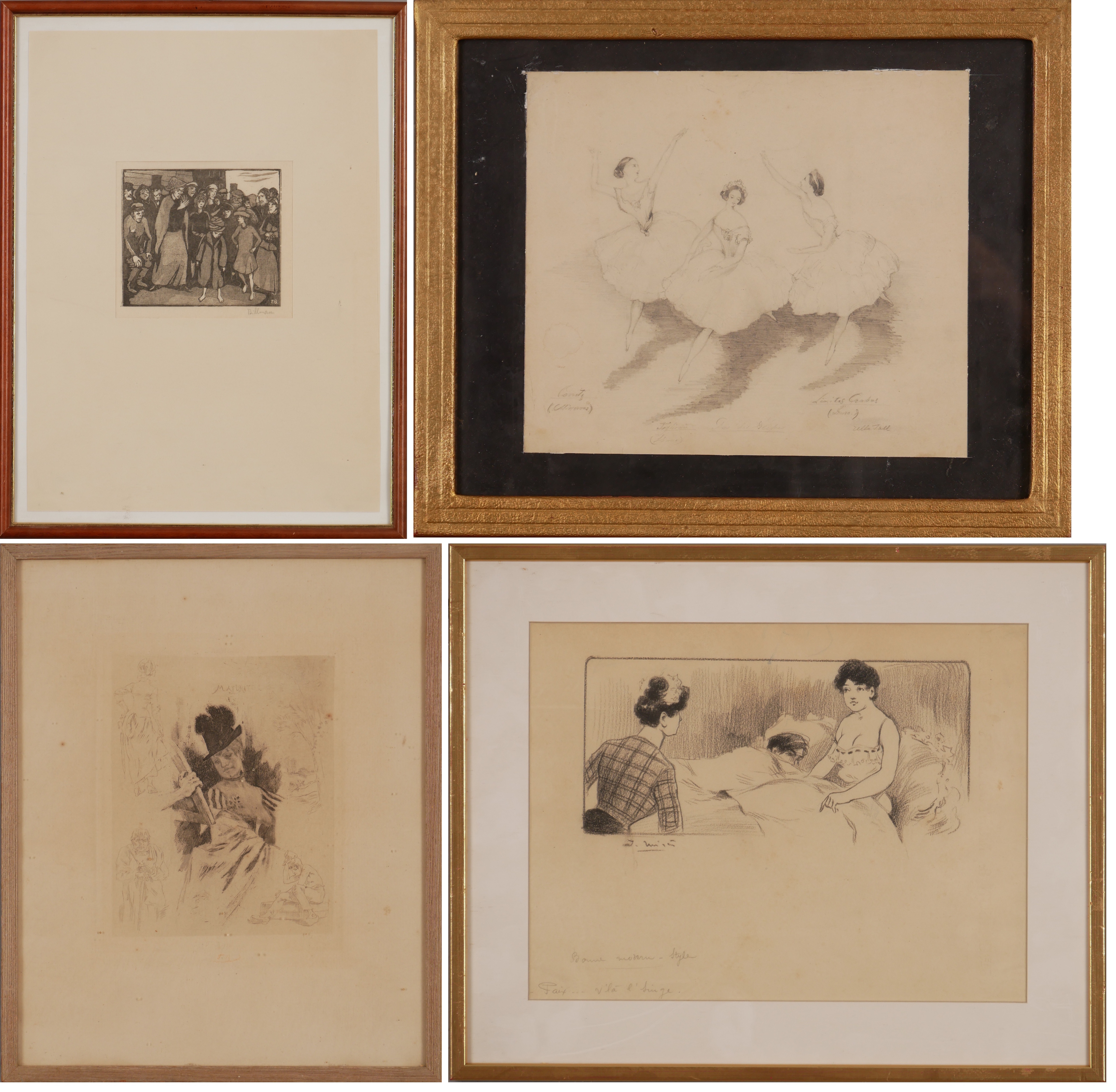 TAVLOR, 4 st, teckningar/grafiska tryck, bla Félicien Rops.