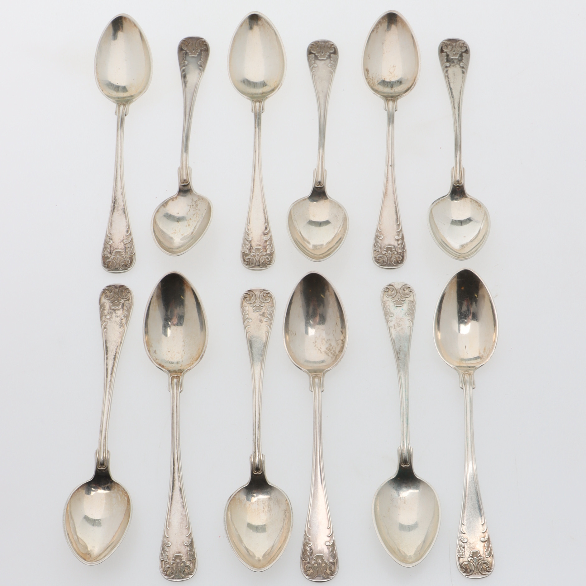 KAFFESKEDAR, 12 st, Gammal fransk, silver, 1910-tal.