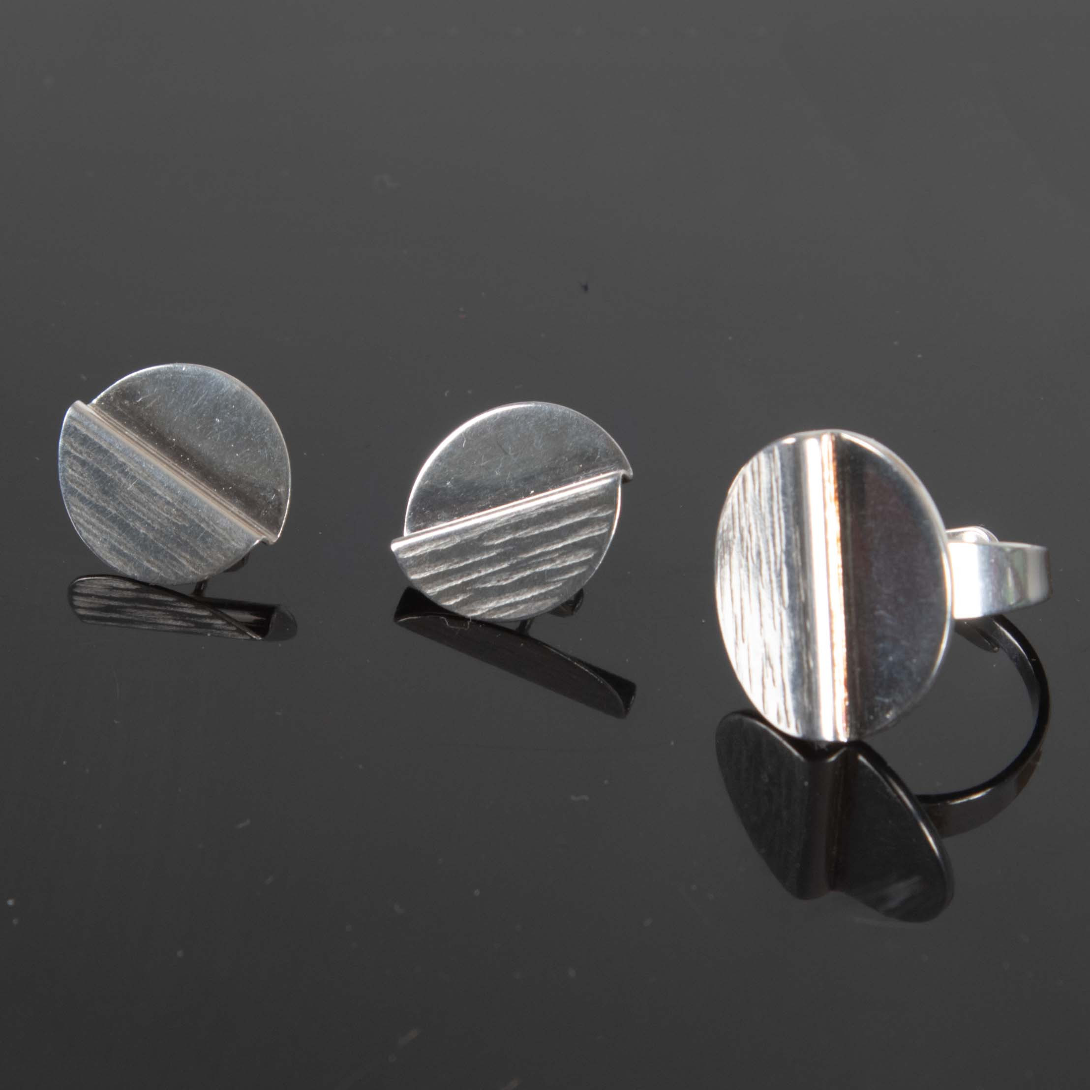 KARL ERIK PALMBERG. Ring och Örhängen, silver. Alton Falköping 1973.