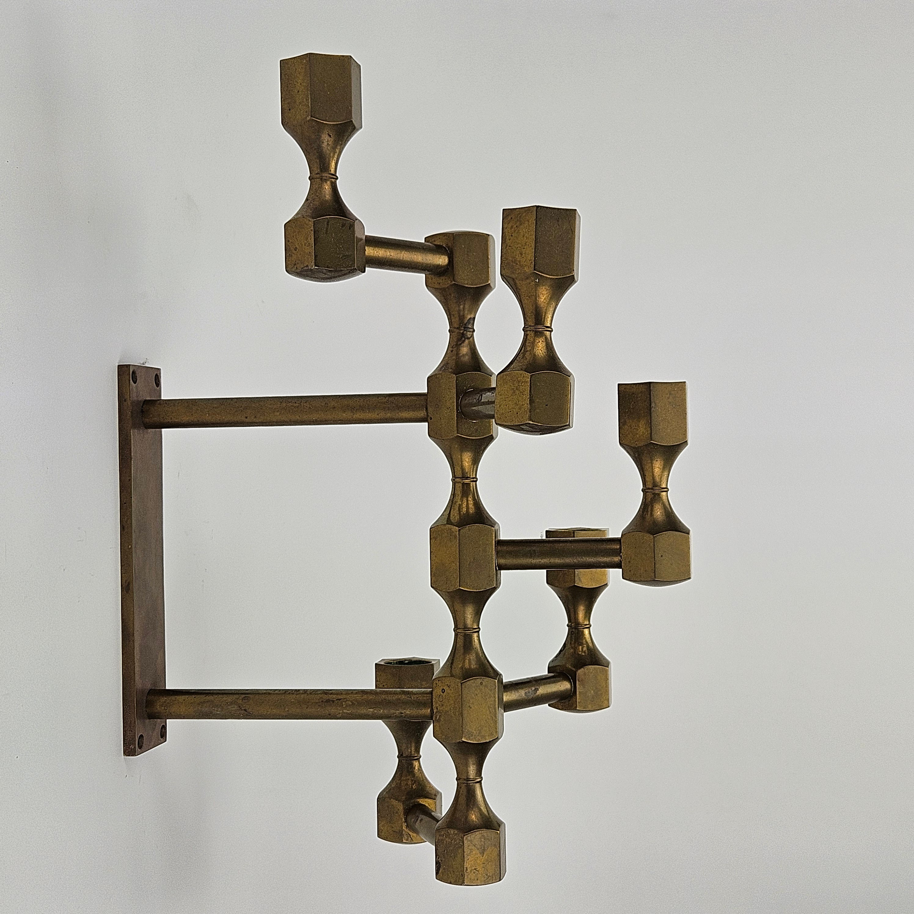 VÄGGLJUSSTAKE, för 5 ljus, mässing, Nr 90, Metallslöjden Gusum.