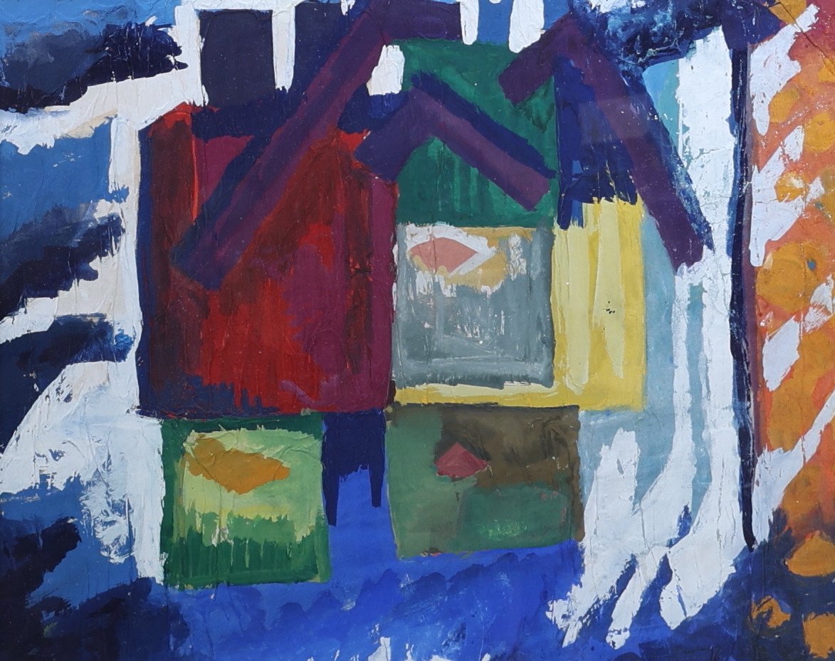 OIDENTIFIERAD KONSTNÄR. Abstrakt komposition, guache på papper, signerad, 1900-tal.