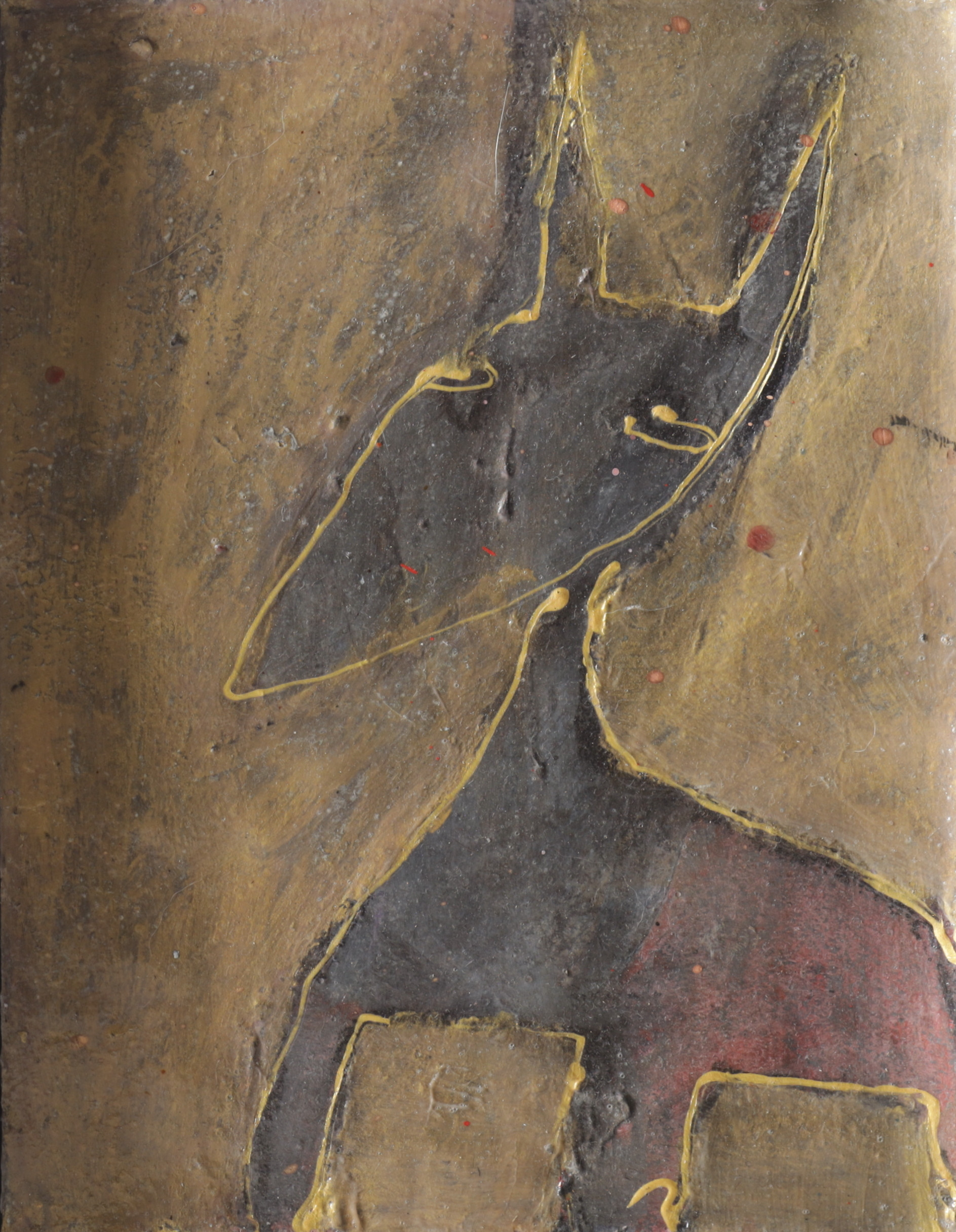 OIDENTIFIERAD KONSTNÄR. Djurfigur, blandteknik på papper, 1900/2000-tal.