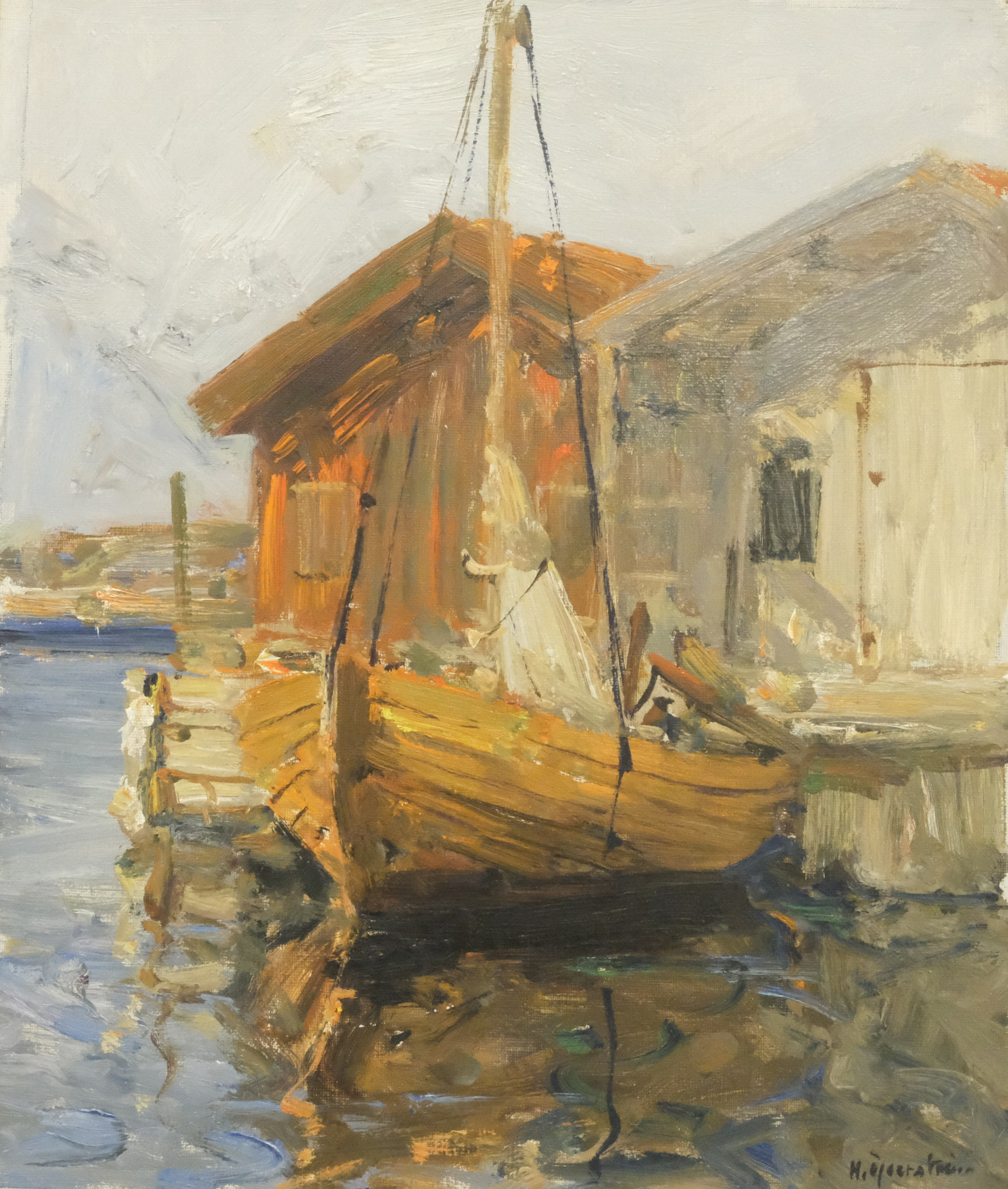 HUGO ÖFVERSTRÖM. FISKELÄGE, OLJA PÅ DUK.