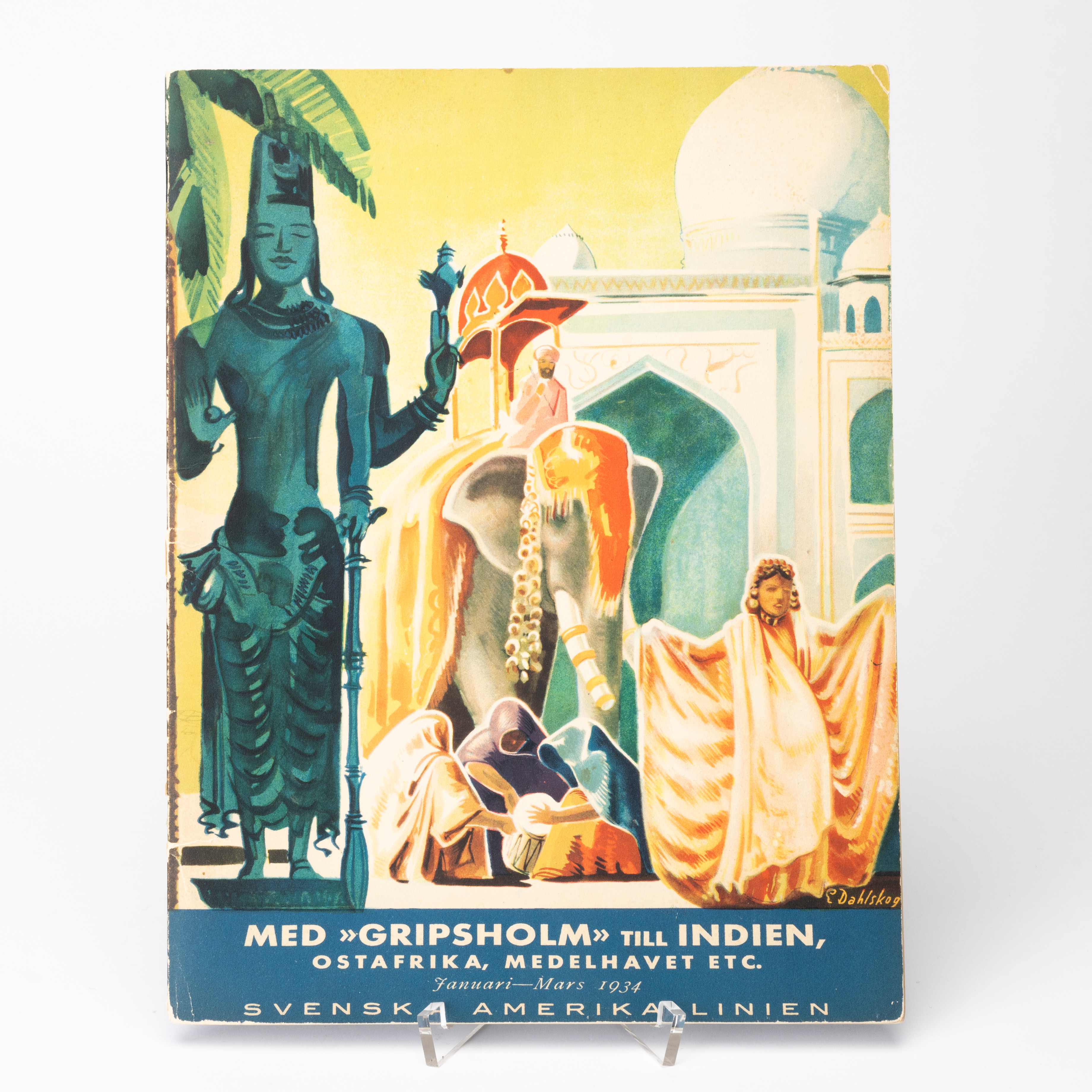TIDSSKRIFT, "Med M/S Gripsholm till Indien, Medelhavet, Ostafrika, Medelhavet etc", illustrationer av Ewald Dahlskog, Svenska Amerika linjen, 1934.