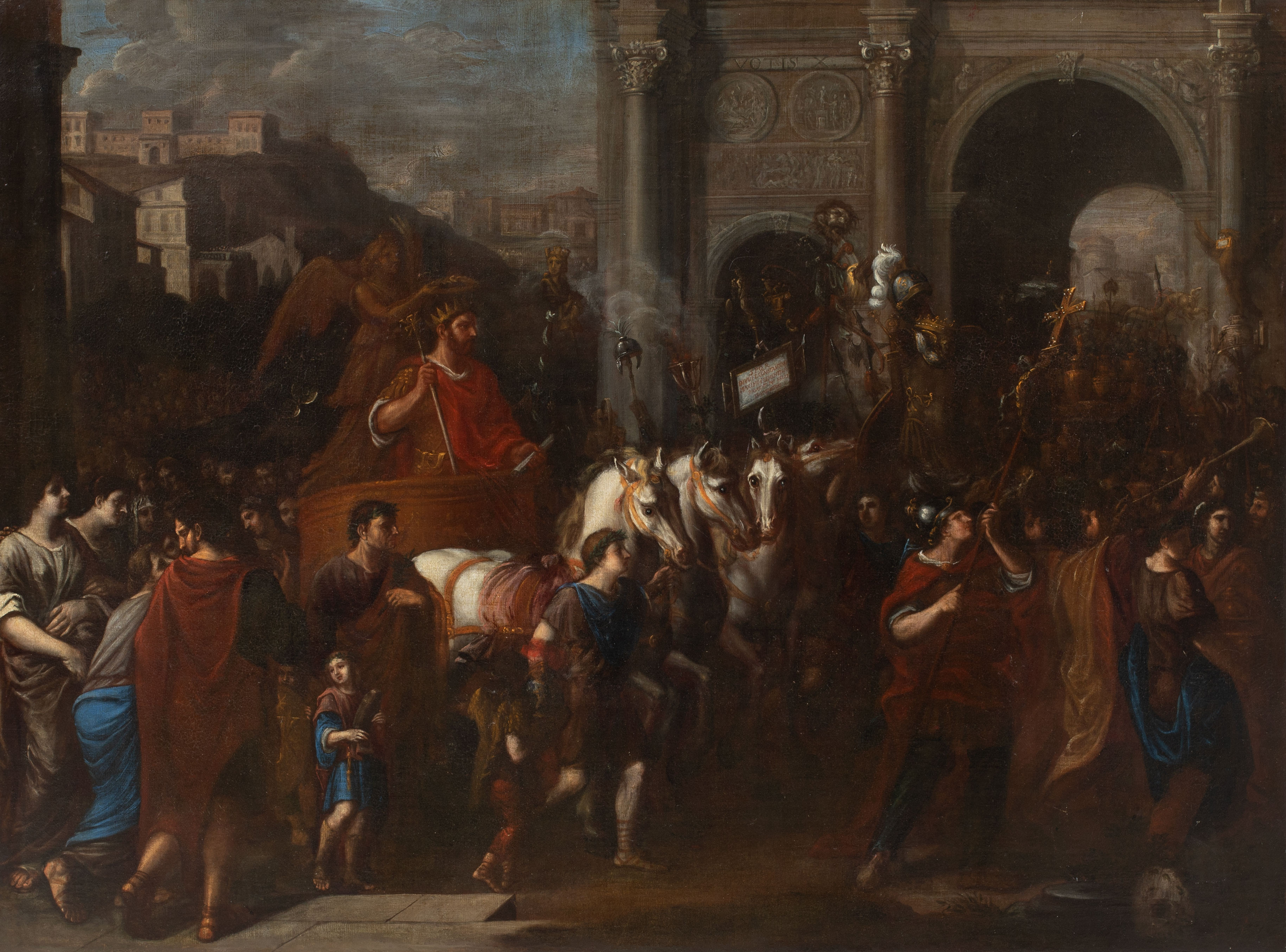 ITALIENSK SKOLA. Konstantin den stores intåg i Rom. Olja på duk, 1600-tal.