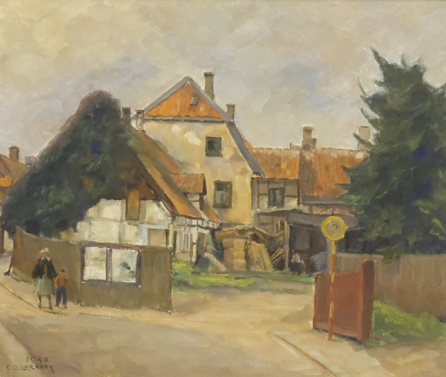CARL OSCAR LARSSON. GATUMOTIV, OLJA PÅ PANNÅ.