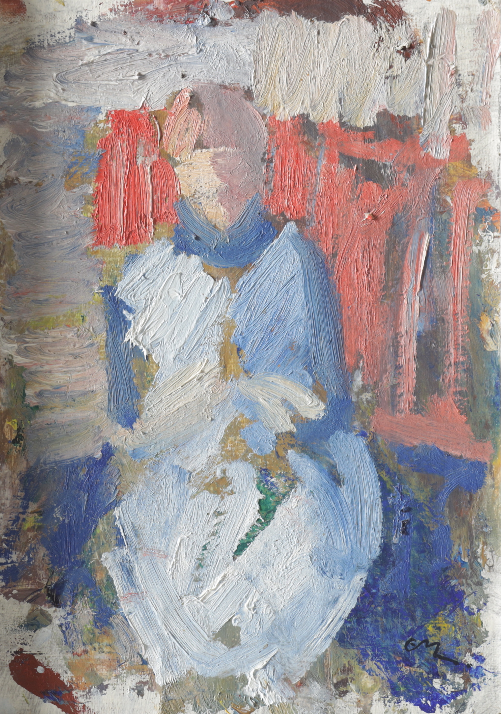 CARL-MARCUS LARSSON. Figurkomposition, olja på pannå, monogramsignerad, 1900-tal.
