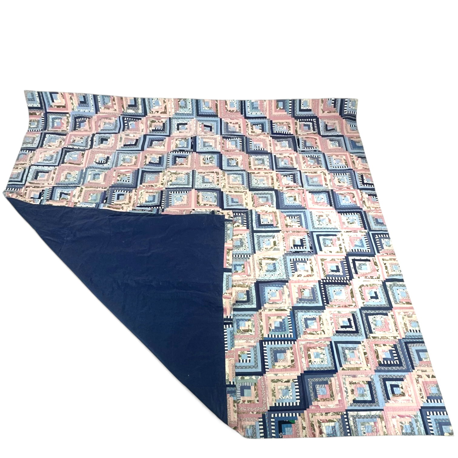 LAPPTÄCKE, blockhusruta, handsydd, ca 3 x 3 meter, bomull, monogramsignerad, 1993.