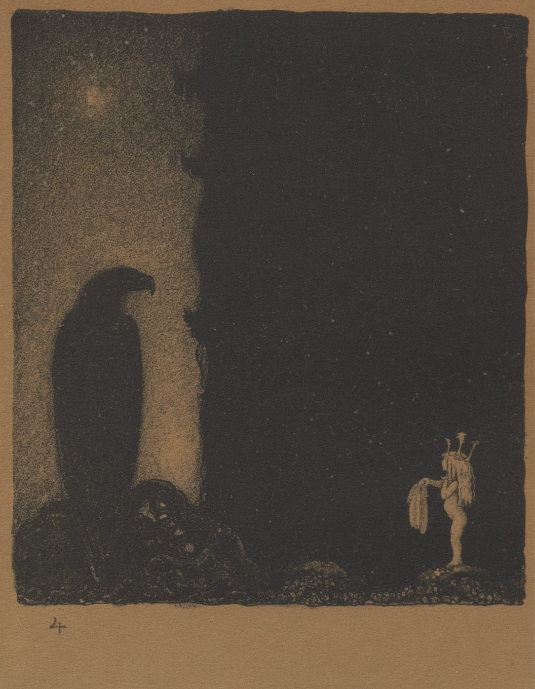 JOHN BAUER (SVERIGE, 1882-1918). Här har du allt, som återstår af mina kläder!”, originallitografi, No. 4 ur sviten "Troll", 1915, Ernst Bauers förlag, Göteborg.
