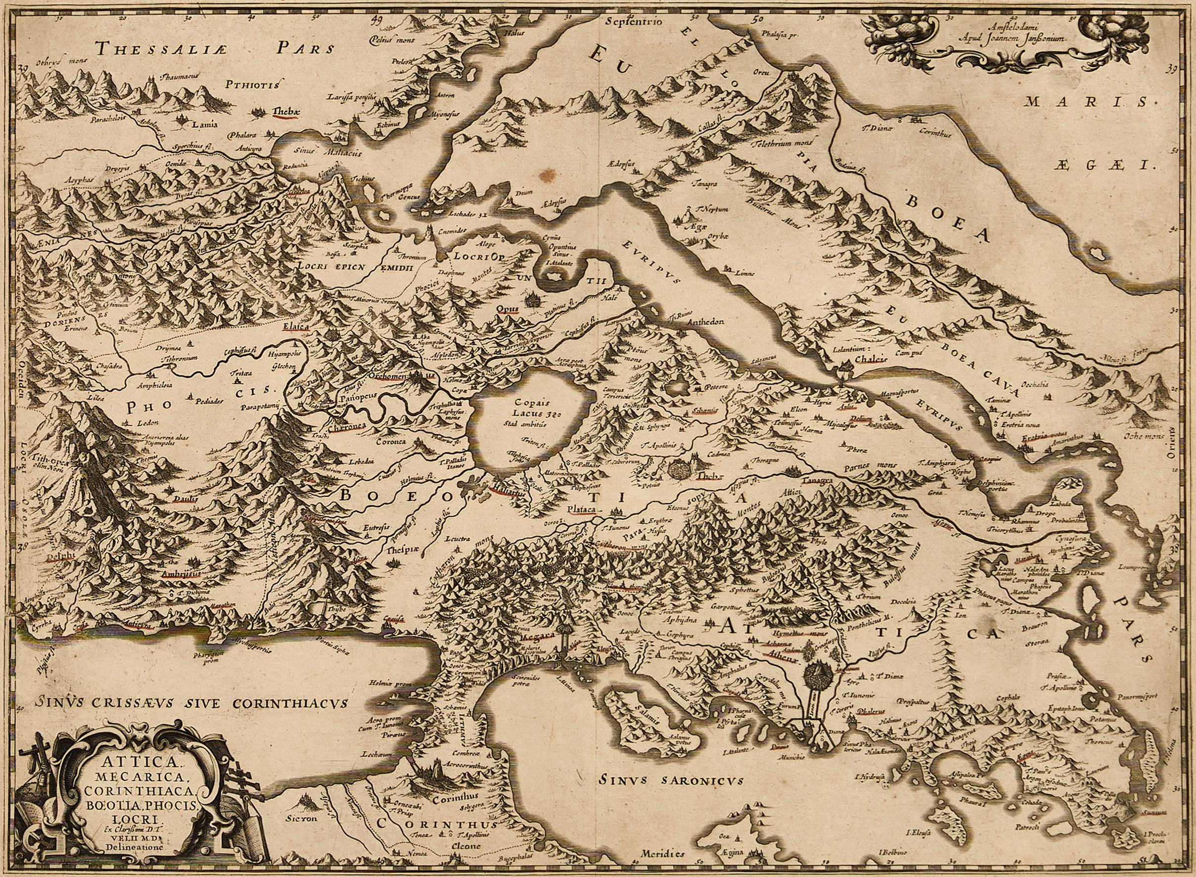JANSSONIUS, Attica, Mecarica, Corinthiaca, Bœotia, Phocis, Locri, ca 1650.