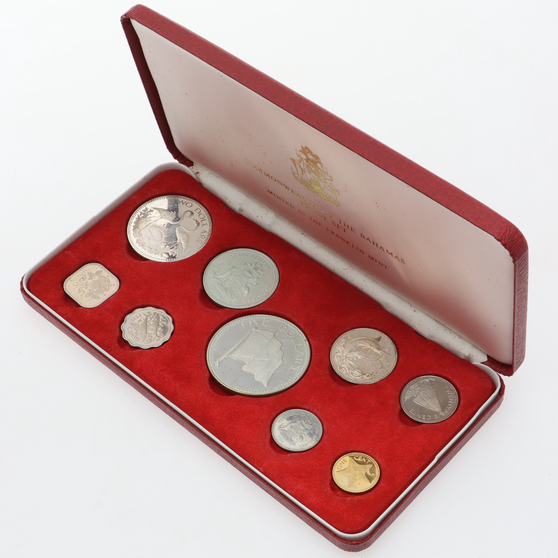 MYNTSET, 9 st, delvis silver, Commonwealth of the Bahamas, 1974.
