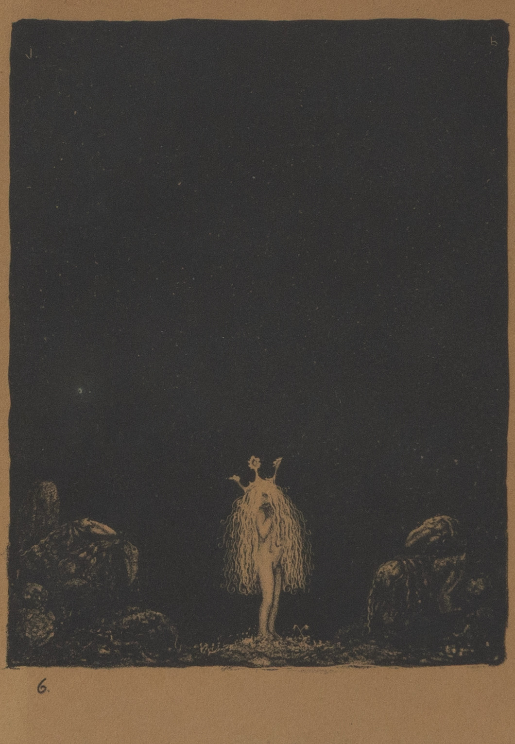 JOHN BAUER (SVERIGE, 1882-1918). JOHN BAUER (Sverige, 1882-1918). ”Den lilla prinsessan och trollen”, originallitografi, No. 6 ur sviten "Troll", 1915, Ernst Bauers förlag, Göteborg.