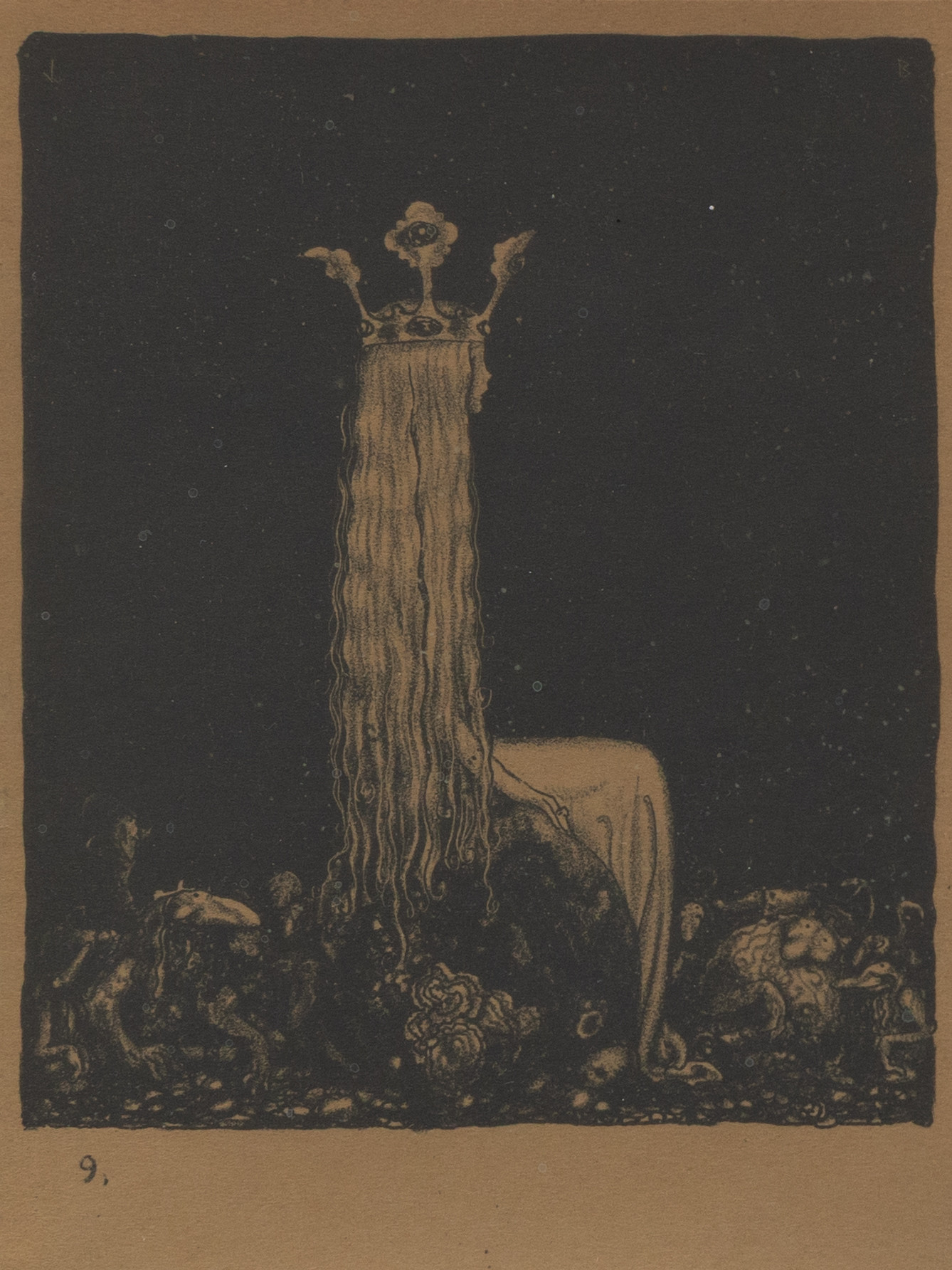 JOHN BAUER (SVERIGE, 1882-1918). JOHN BAUER (Sverige, 1882-1918). ”Prinsessan och småtrollen”, originallitografi, No. 9 ur sviten "Troll", 1915, Ernst Bauers förlag, Göteborg.