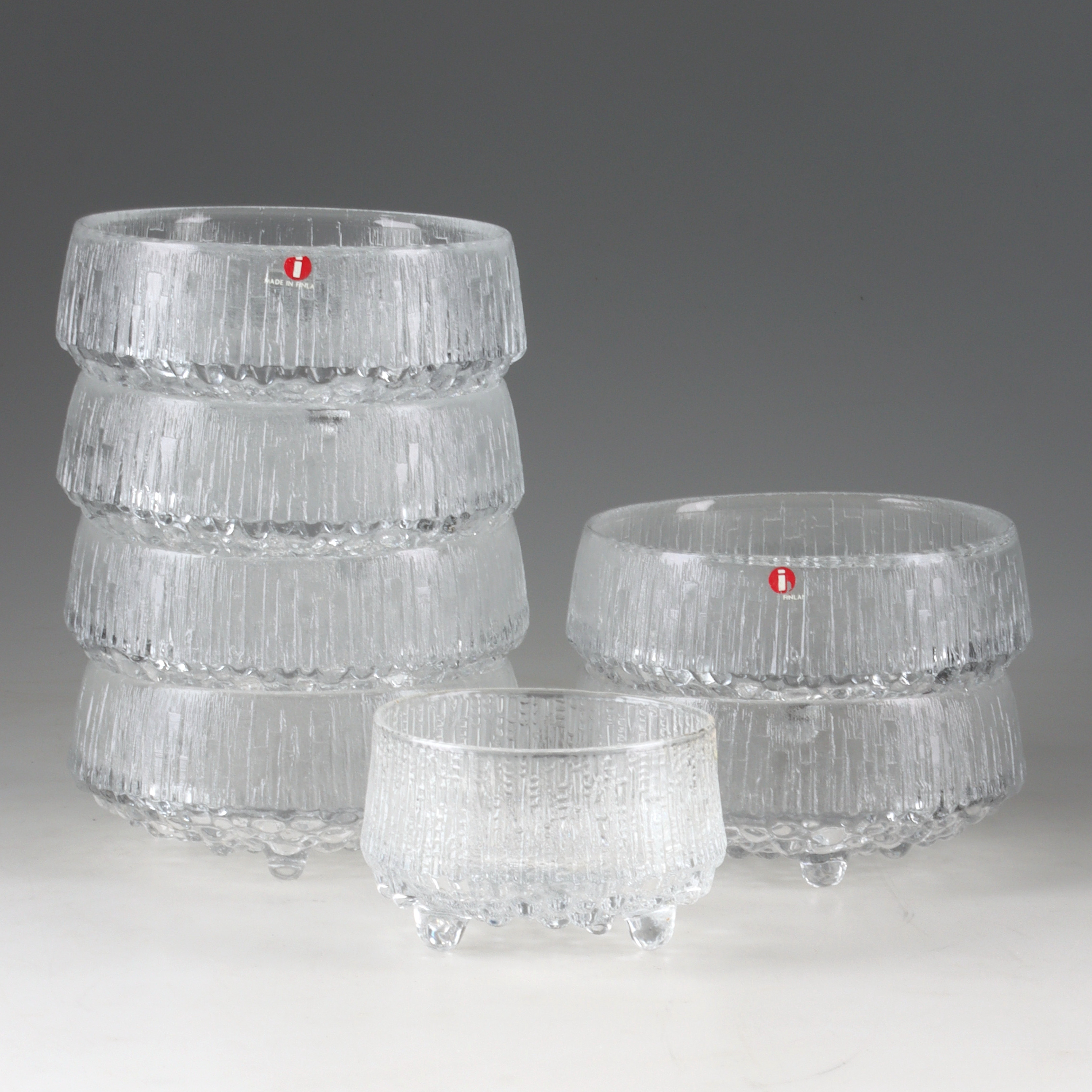 TAPIO WIRKKALA. Skålar, 6+1 st, "Ultima Thule", glas, Iittala, Finland.