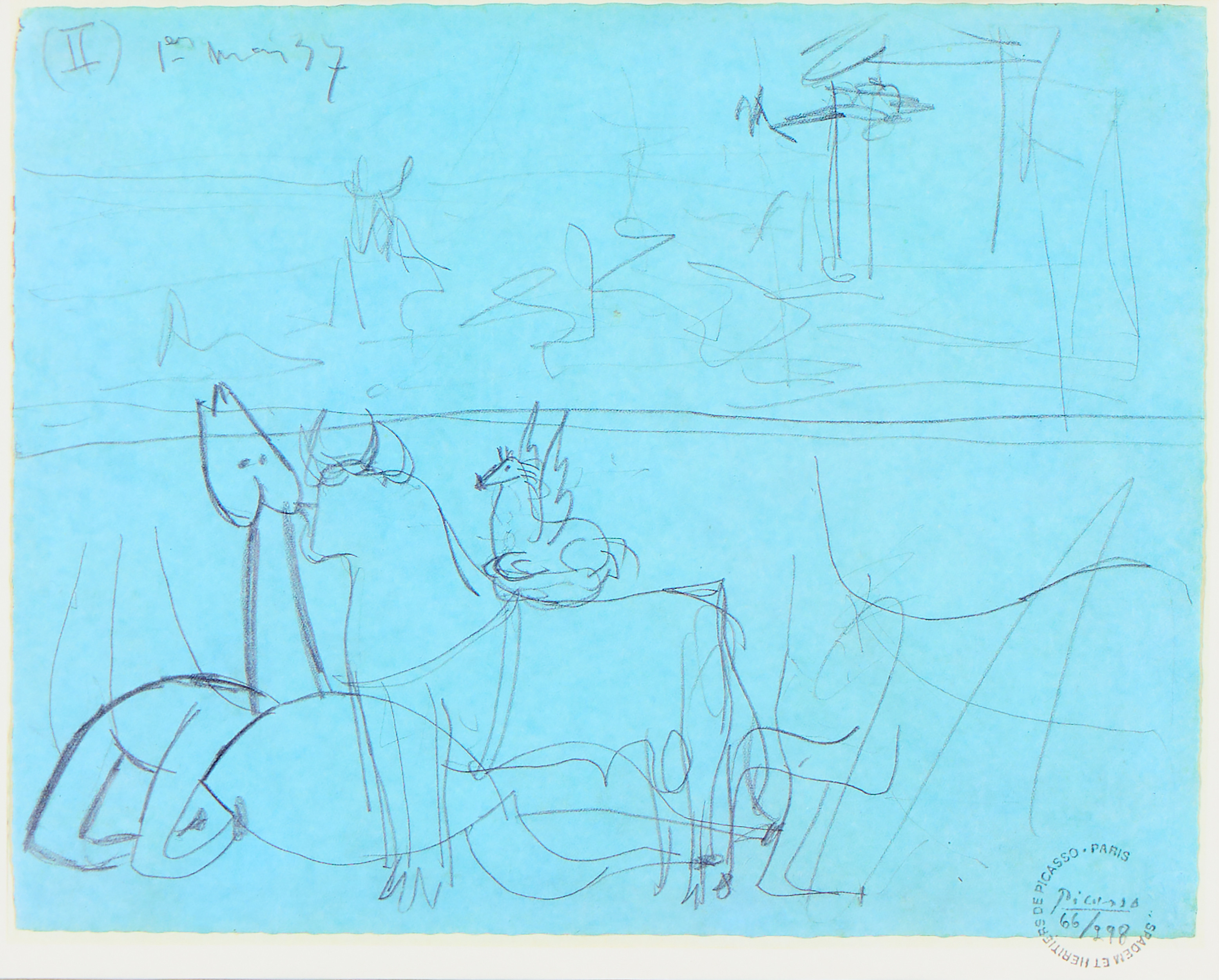 PABLO PICASSO. EFTER. "Skiss för Guernica" reproduktion.