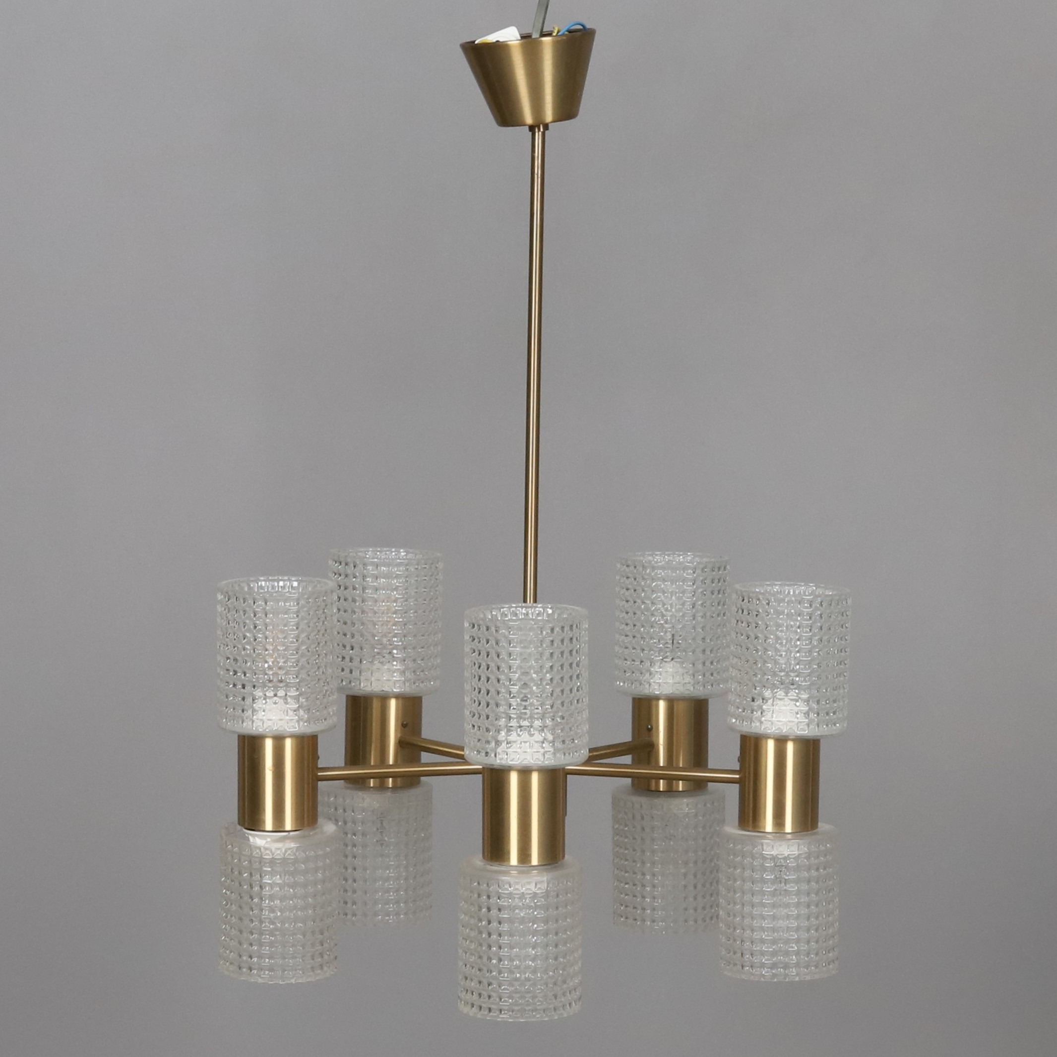 Taklampa, mässing/glas, Markaryd, 1960/70-tal.