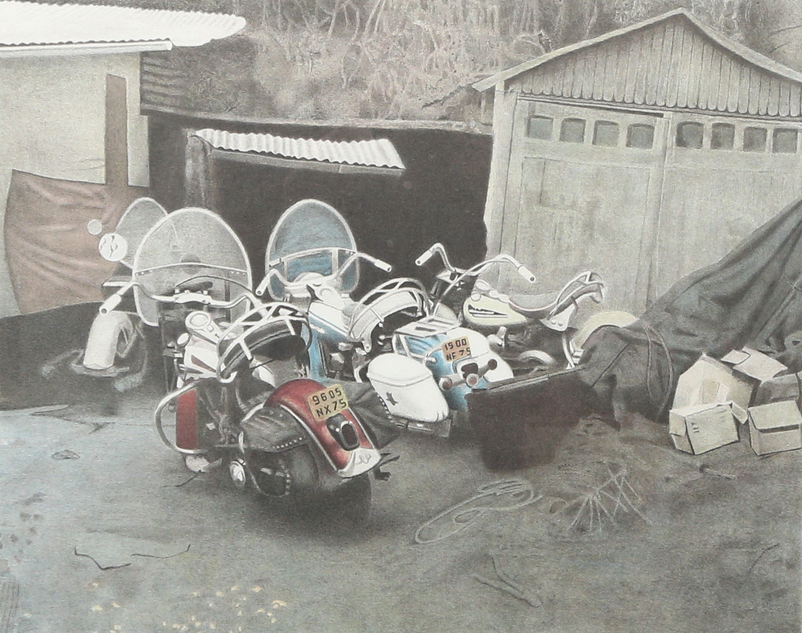 JOHN-ERIK FRANZÉN. Motorcyklar, färglitografi, signerad JEF.