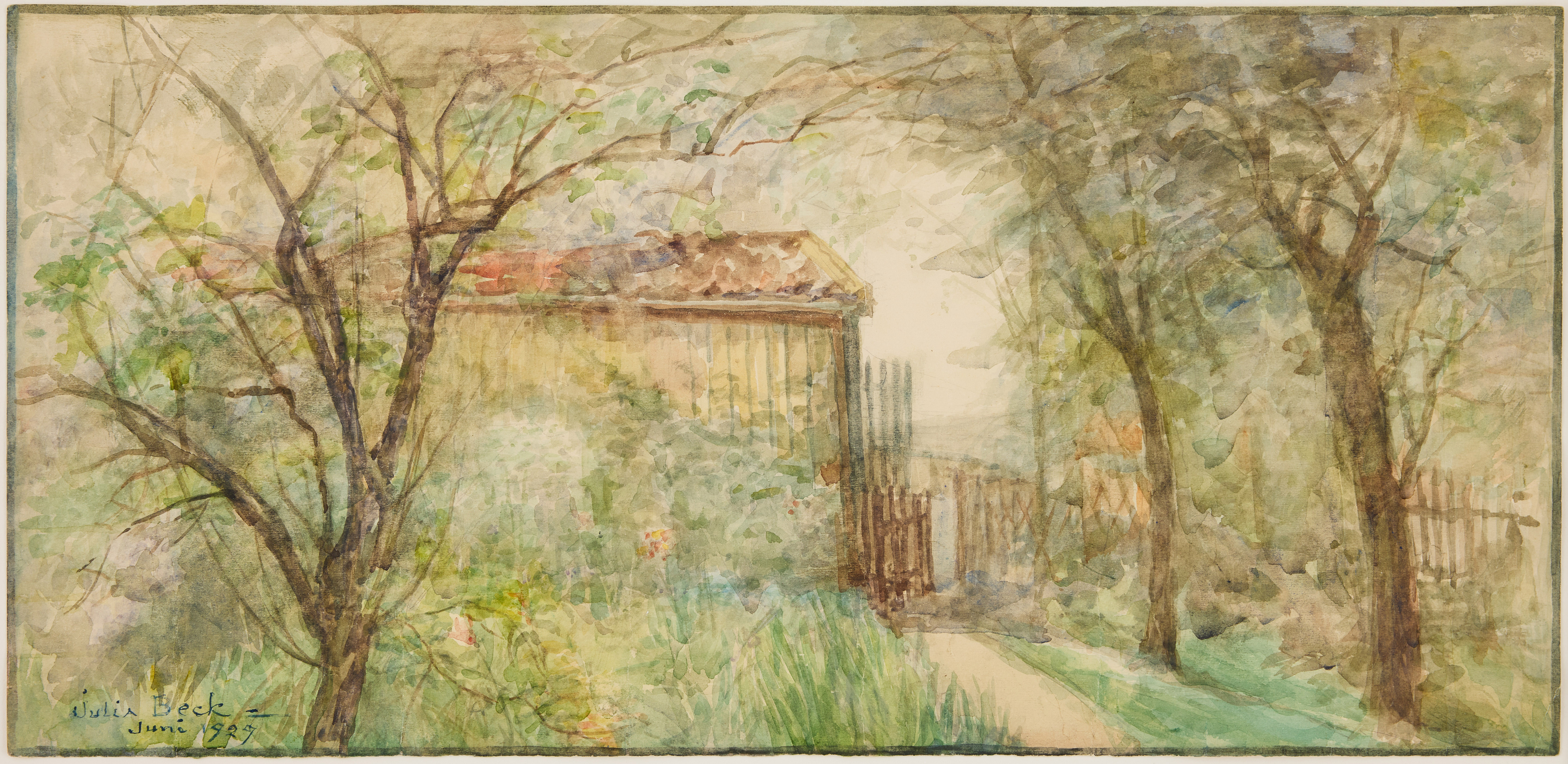 JULIA BECK. Sommargrönskande trädgård.