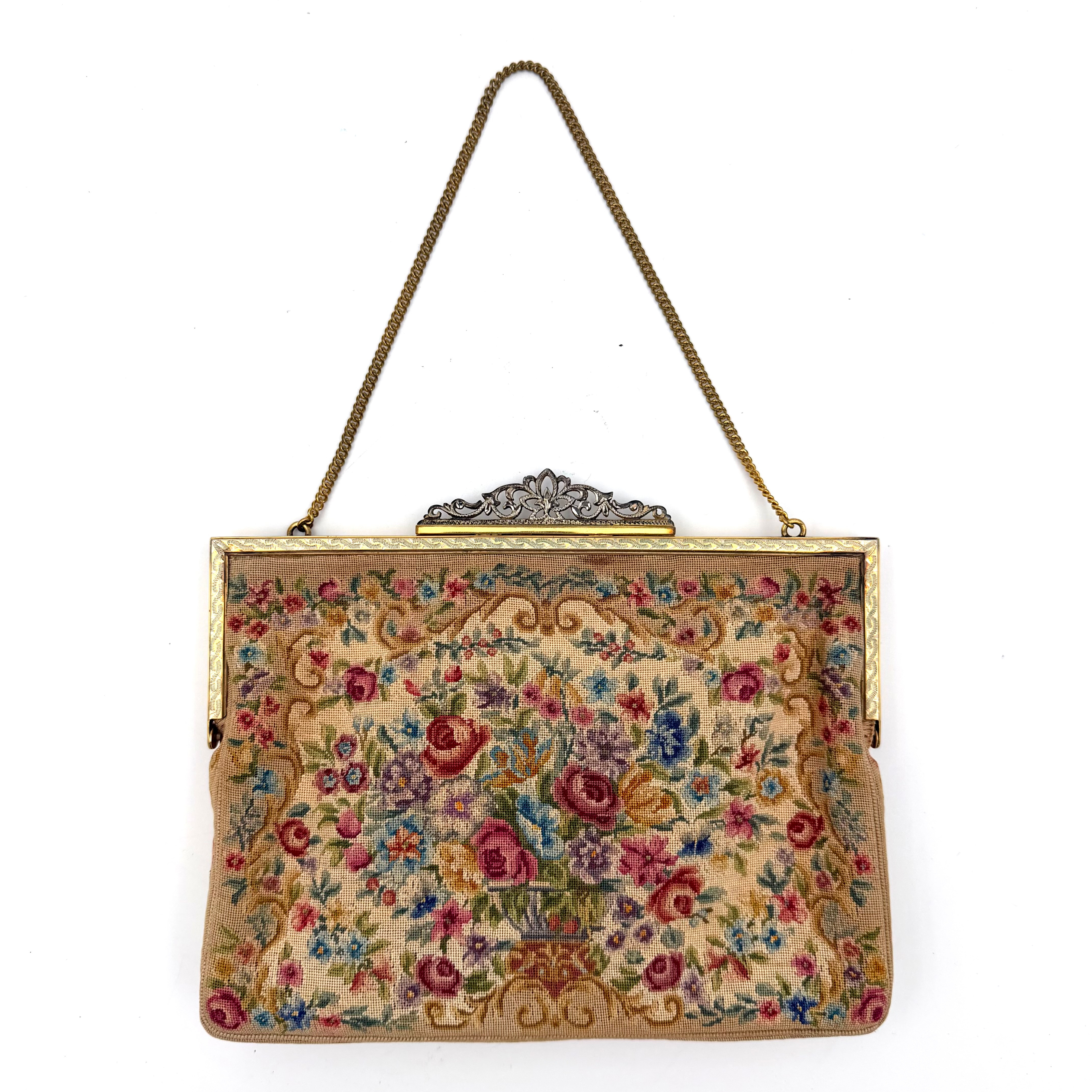 HANDVÄSKA, ca 1920-tal, handbroderi, petit point-teknik, 225 stygn/cm².