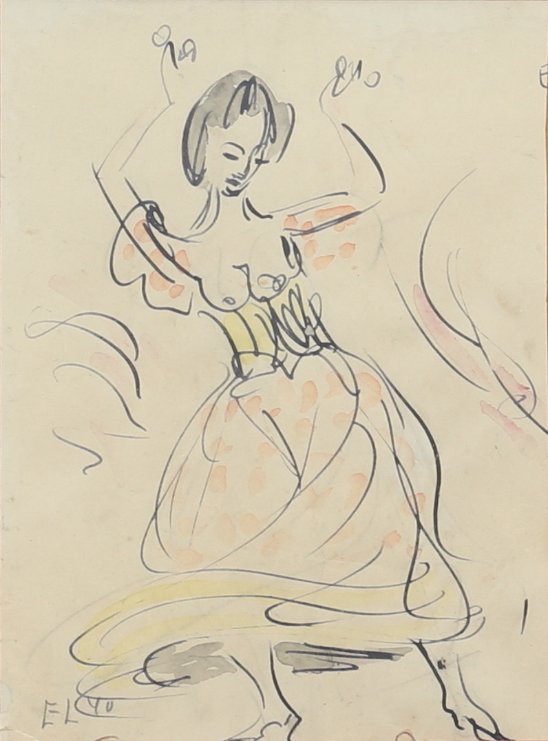 ERIK LARSEN (DANMARK, 1902-1975). Dansös, blandteknik, monogramsignerad, daterad -40.