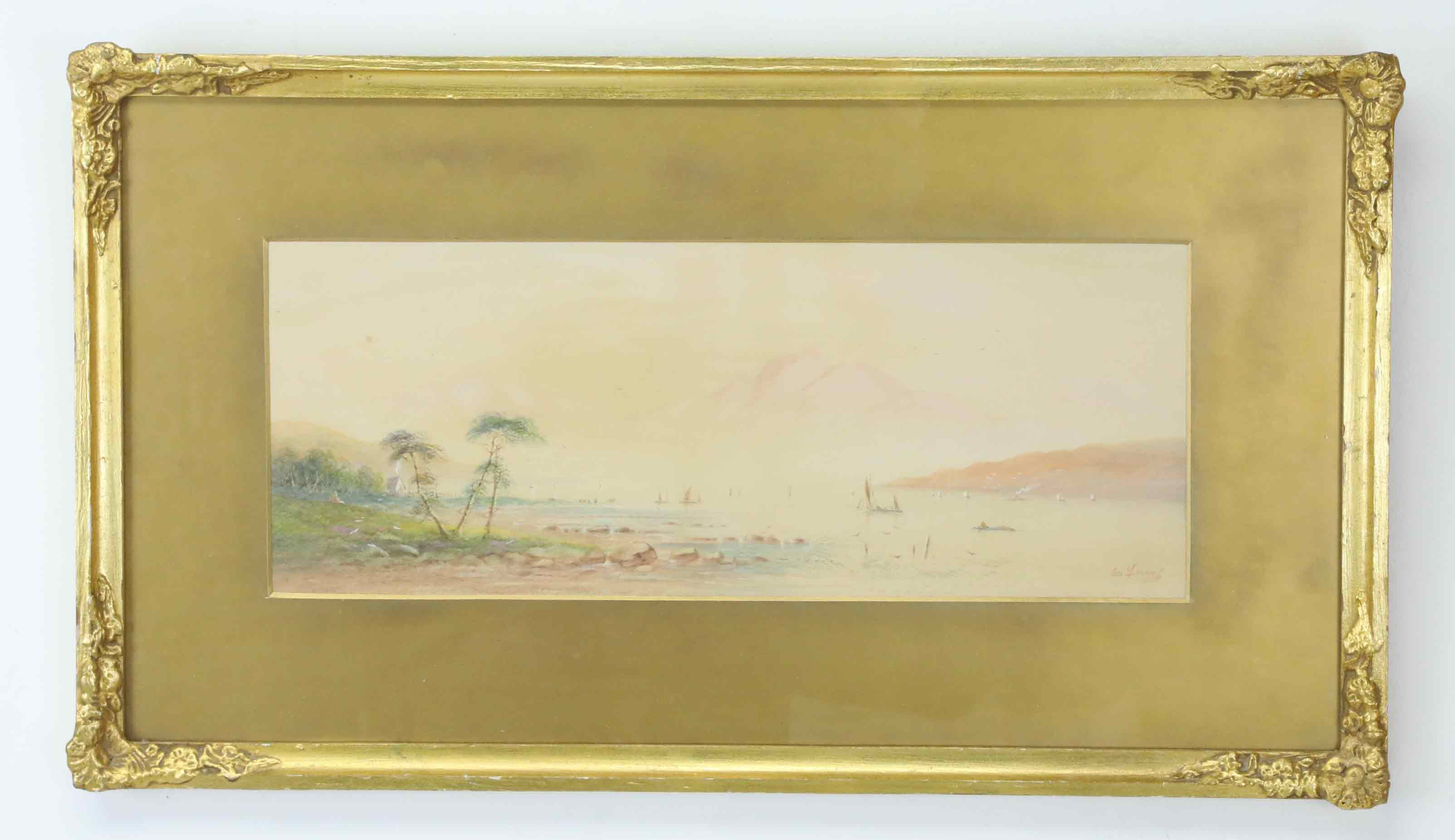 GEORGE LENNARD LEWIS (1826–1913). akvarell, kustmotiv med segelbåtar, signerad G Lewis.