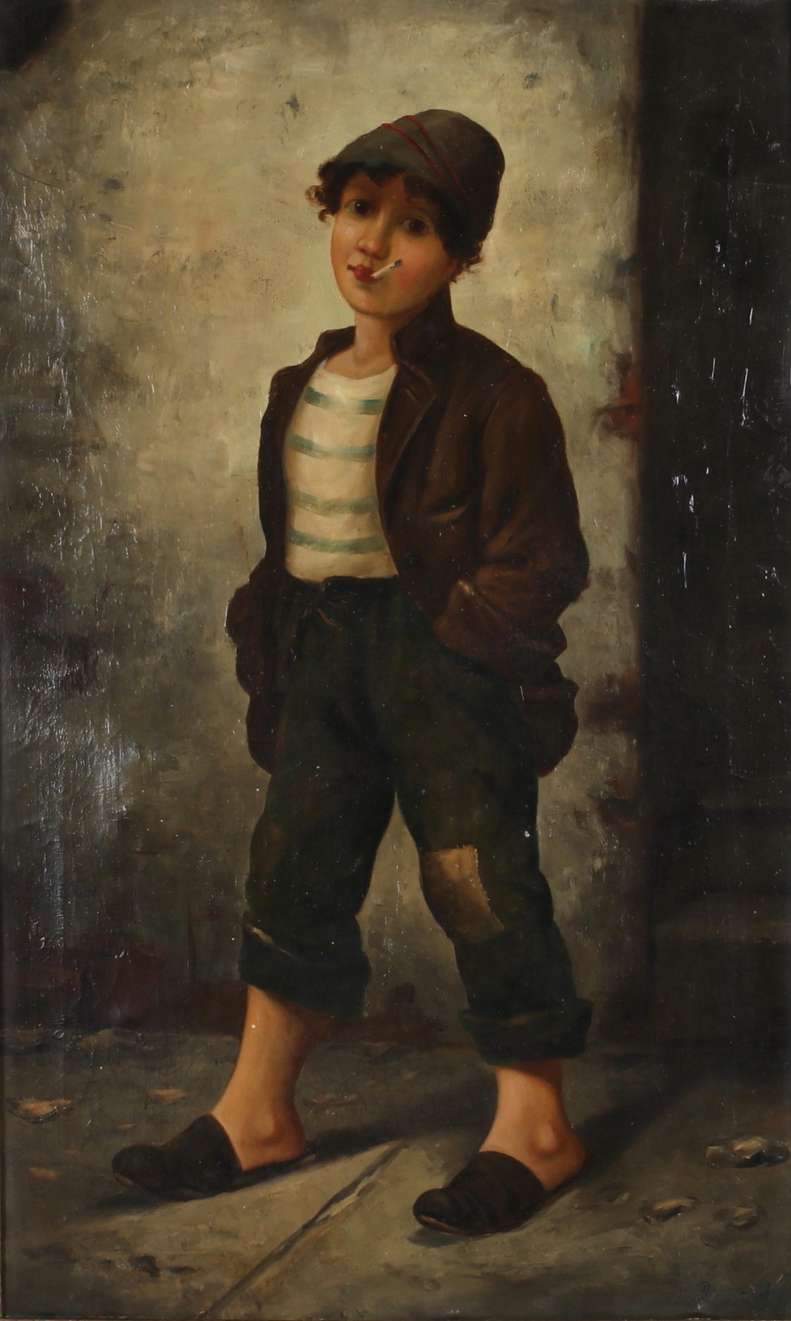 FRANCOIS BRICARD. Rökande gosse, olja på duk, signerad.