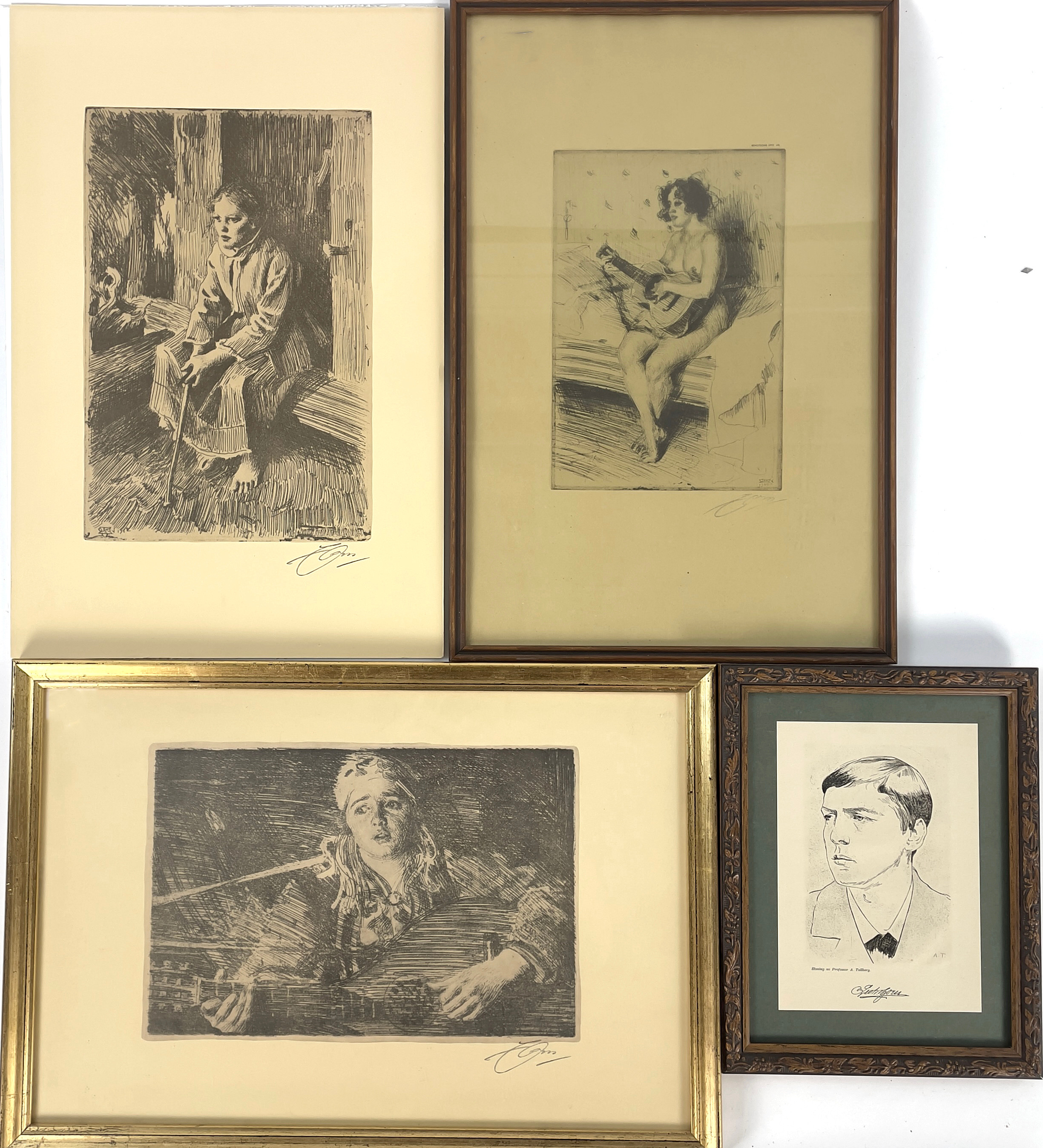 AXEL TALLBERG samt EFTER ANDERS ZORN, grafiska blad/offsettryck, 4 delar.