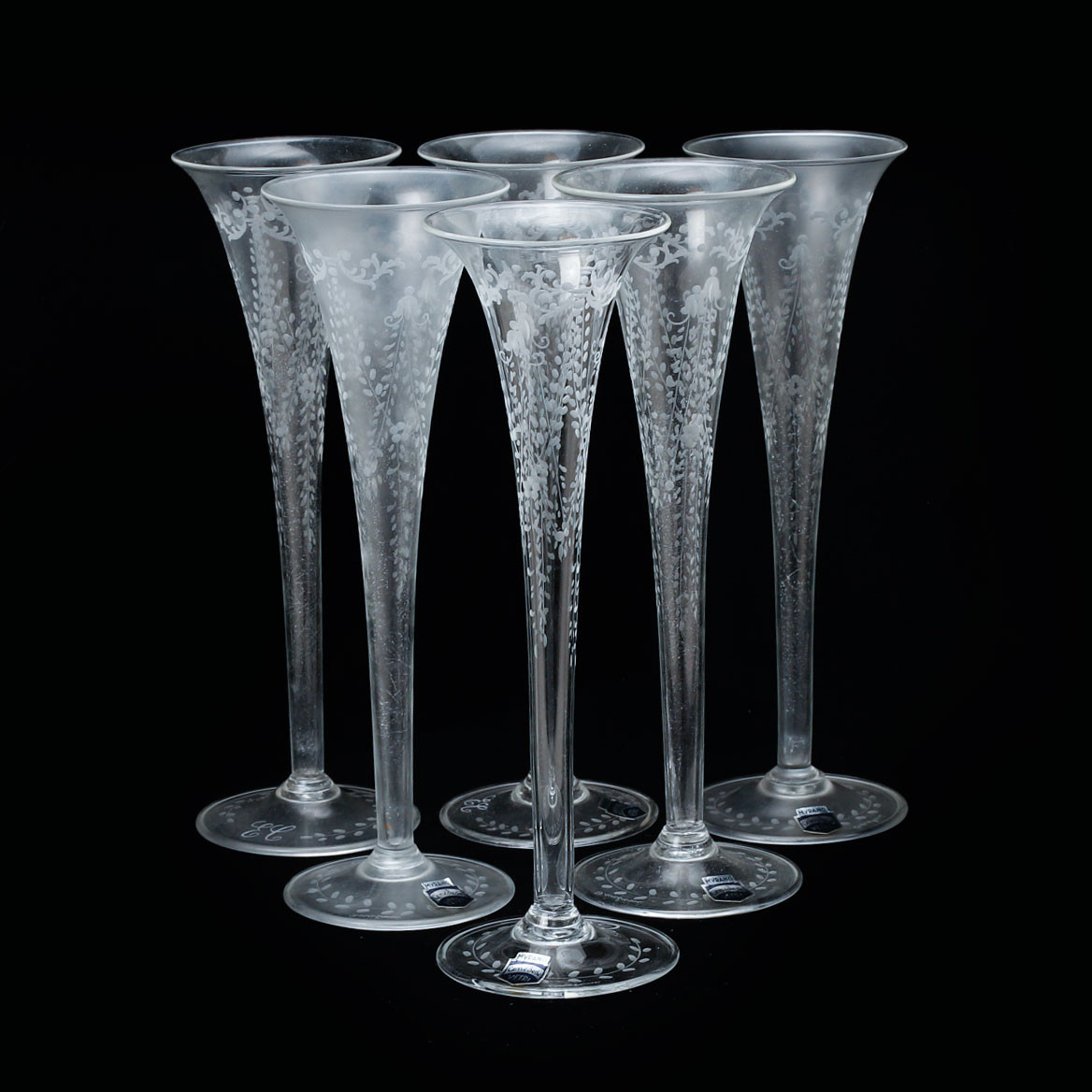 ALFREDO BARBINI. Champagnestrutar, 6 st, Murano, Cenedese Vetri, Italien, signerade.