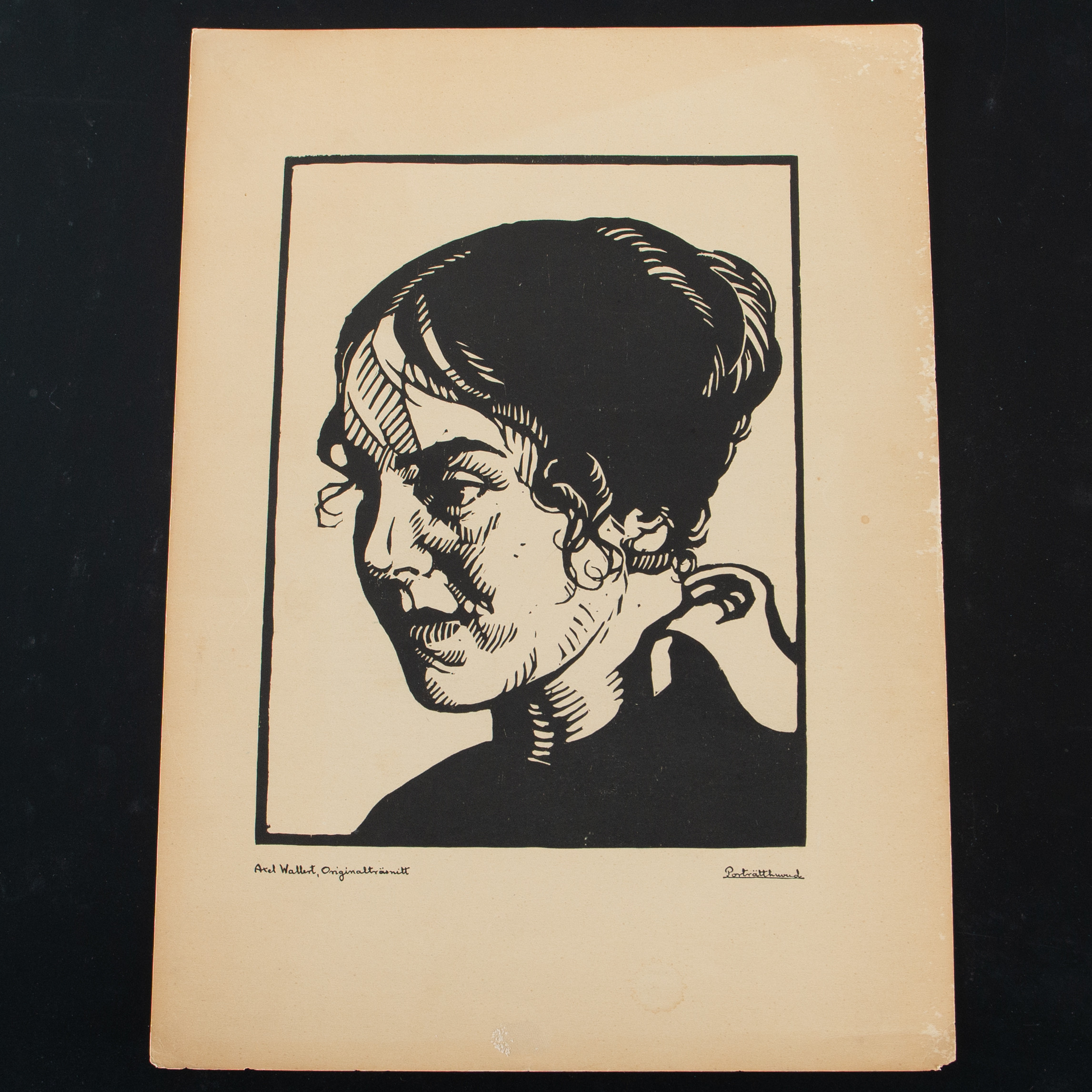 AXEL  WALLERT. Träsnitt, "Porträtthuvud".