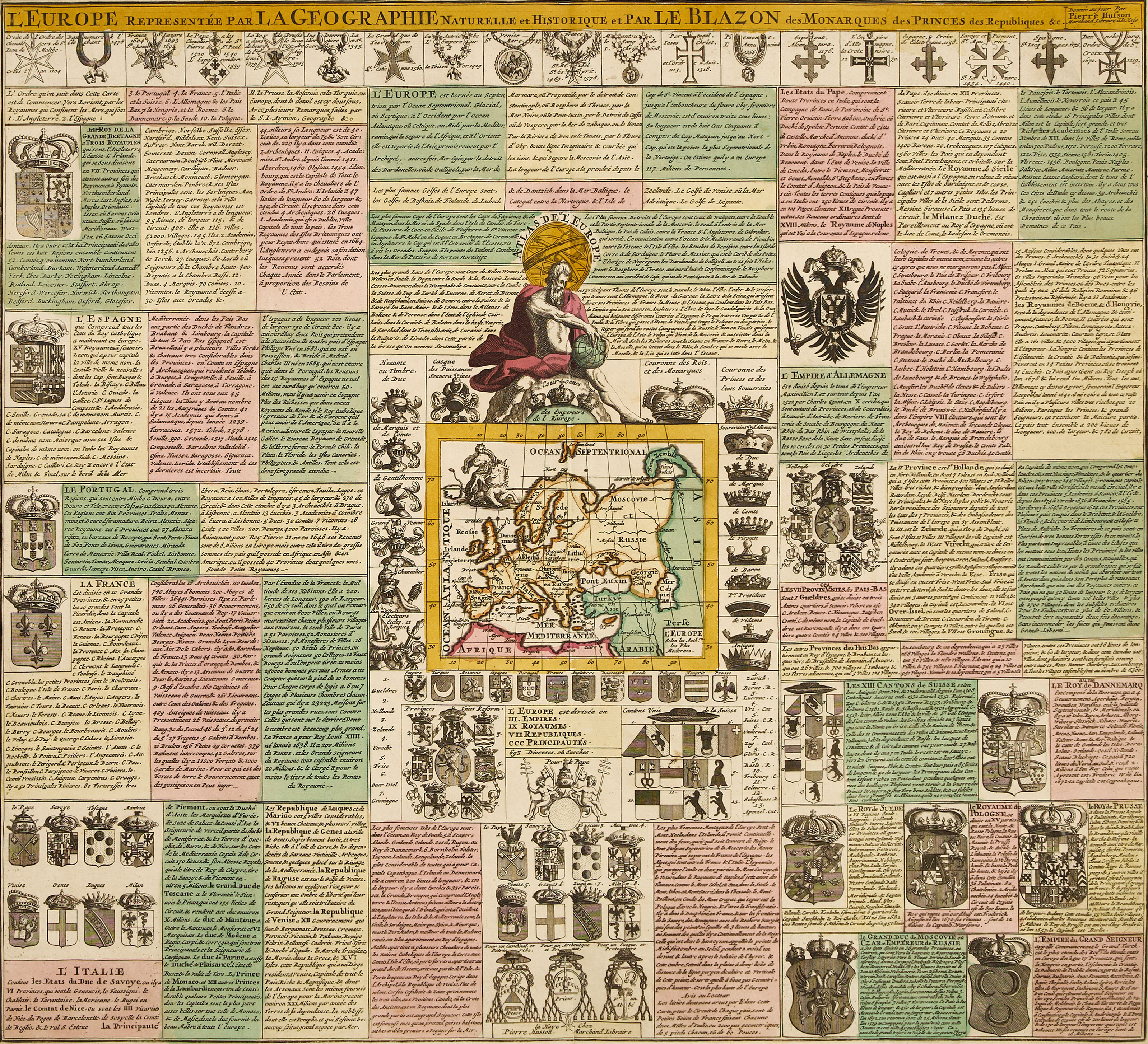 HUSSON/OTTENS, L'Europe Representée par La Géographie Naturelle et Historique et Par Le Blazon des Monarques des Princes des Républiques & c, ca 1725-50.