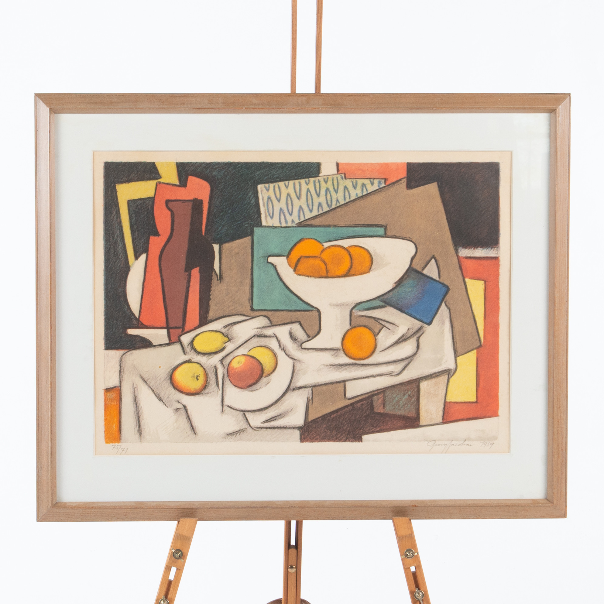 GEORG JACOBSEN. (Danmark, 1887–1976). Färglitografi, stilleben, signerad, daterad 1959 samt numrerad 75/79.