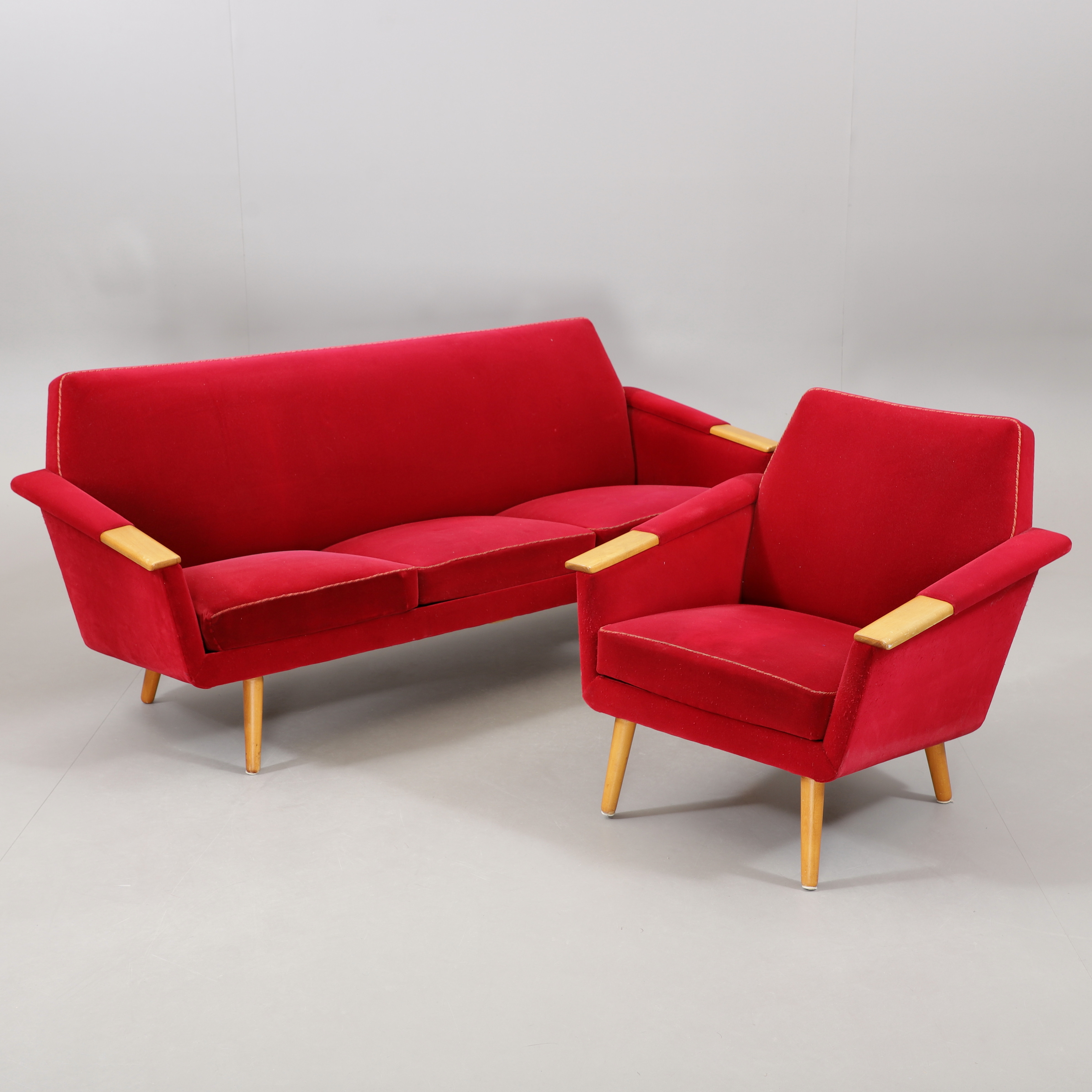 SOFFGRUPP, 2 delar. plysch, 1950/60-tal.