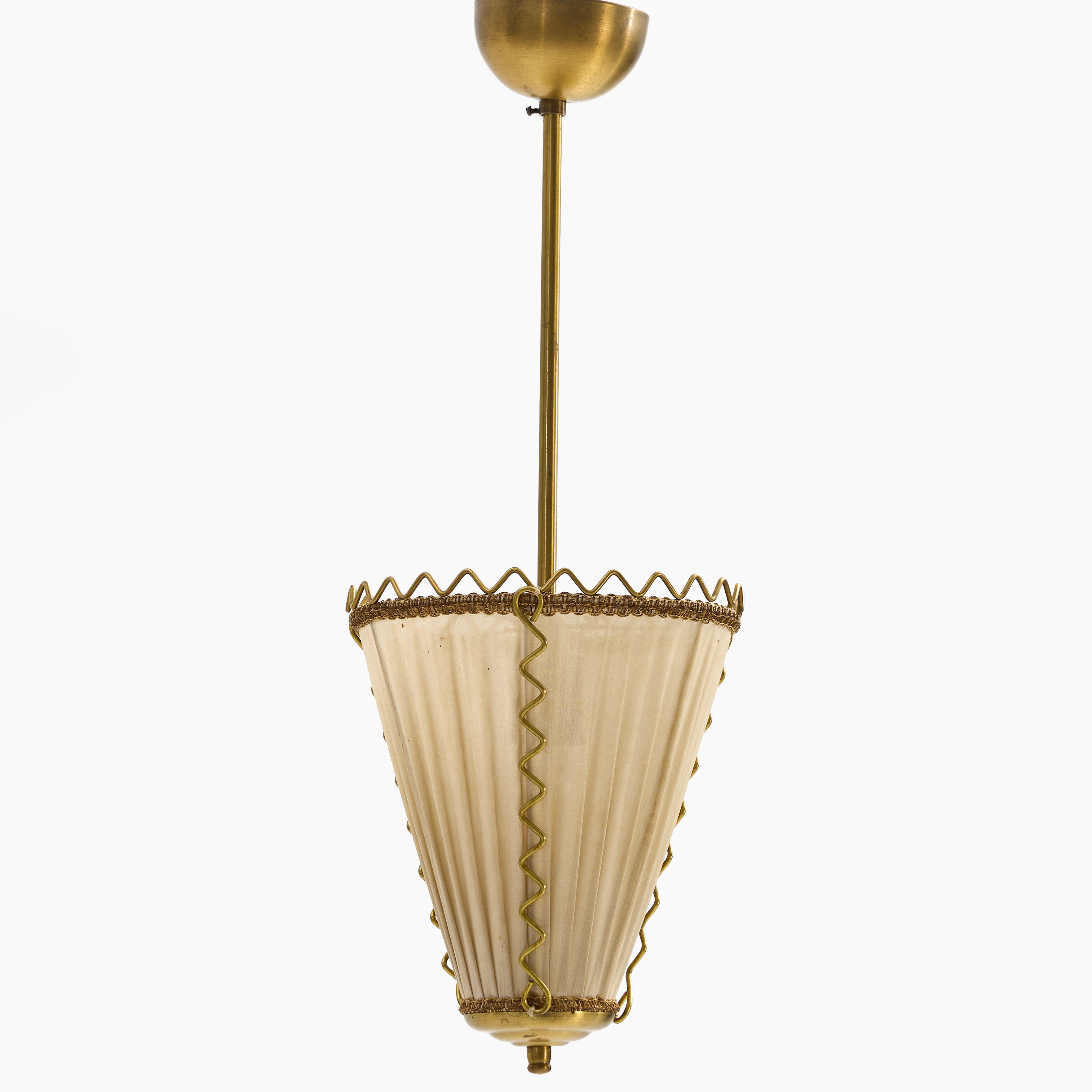 TAKLAMPA, mässing med textilskärm, 1940-tal. Swedish Modern.