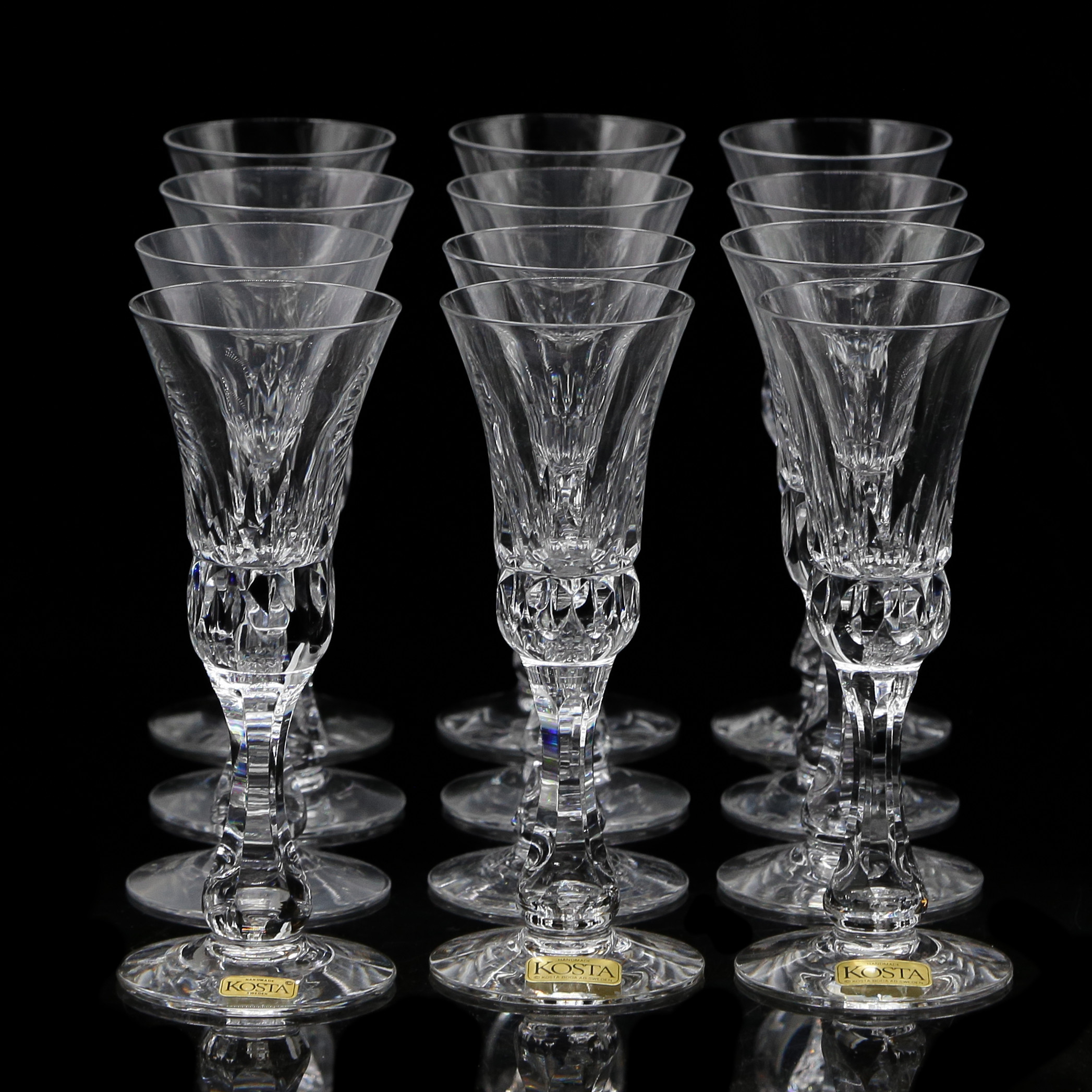 GÖRAN WÄRFF. SNAPSGLAS "PRINCE", 12 DELAR, KOSTA BODA, 1900-TAL.