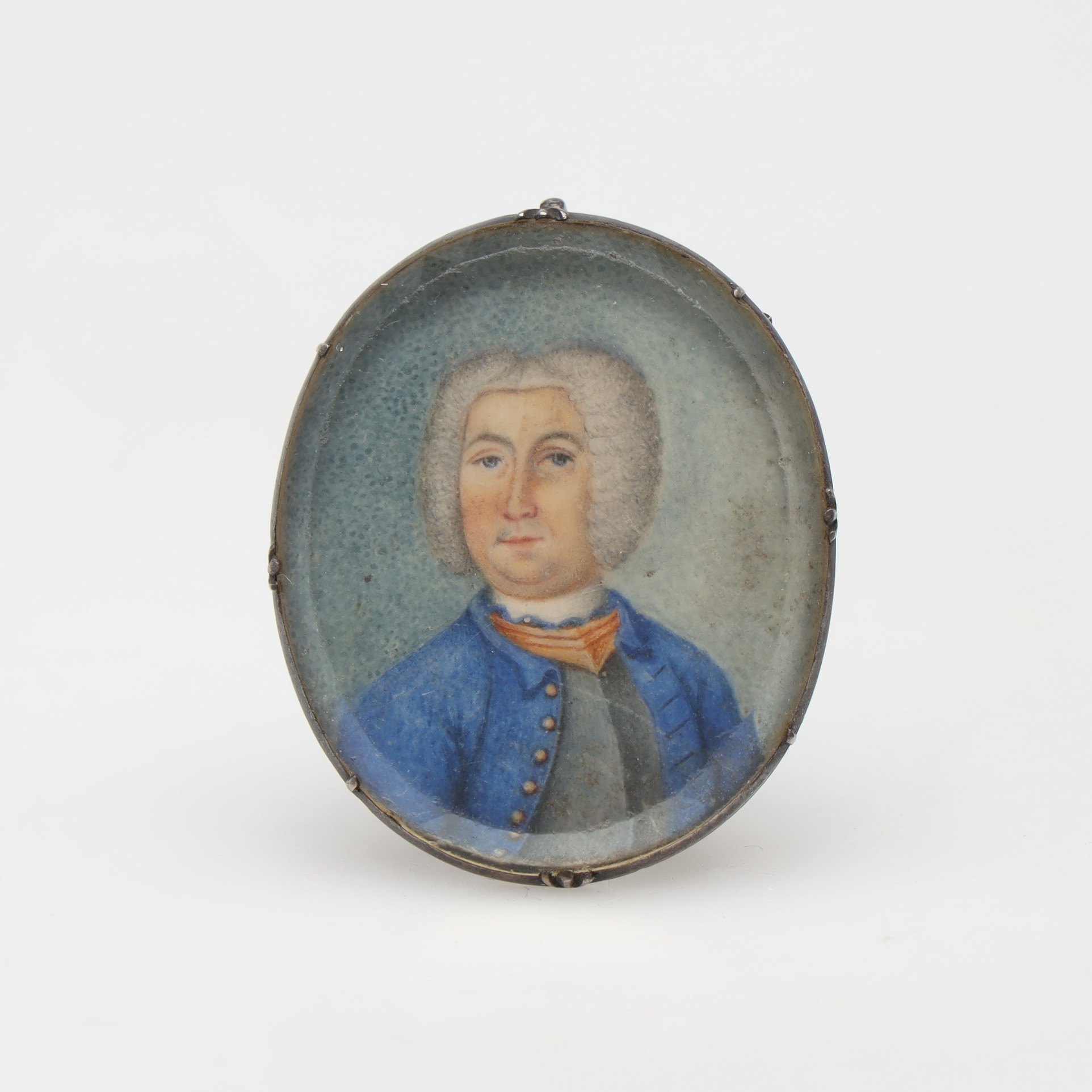 OKÄND KONSTNÄR. MINIATYRPORTRÄTT, gouache, 1700-tal, monterad som hänge / brosch.