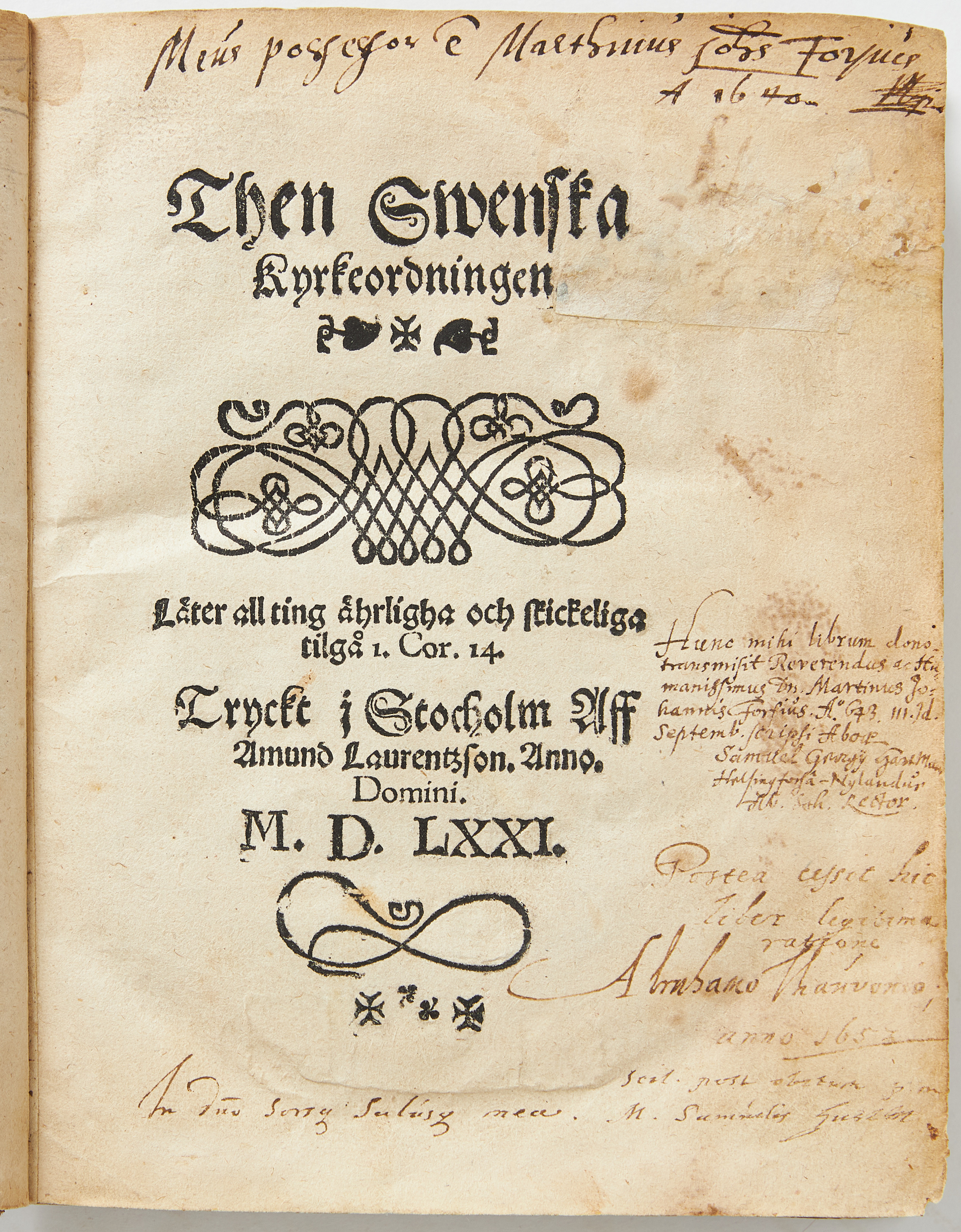 KYRKOORDNINGEN 1571 OCH CONFESSIO FIDEI 1593.