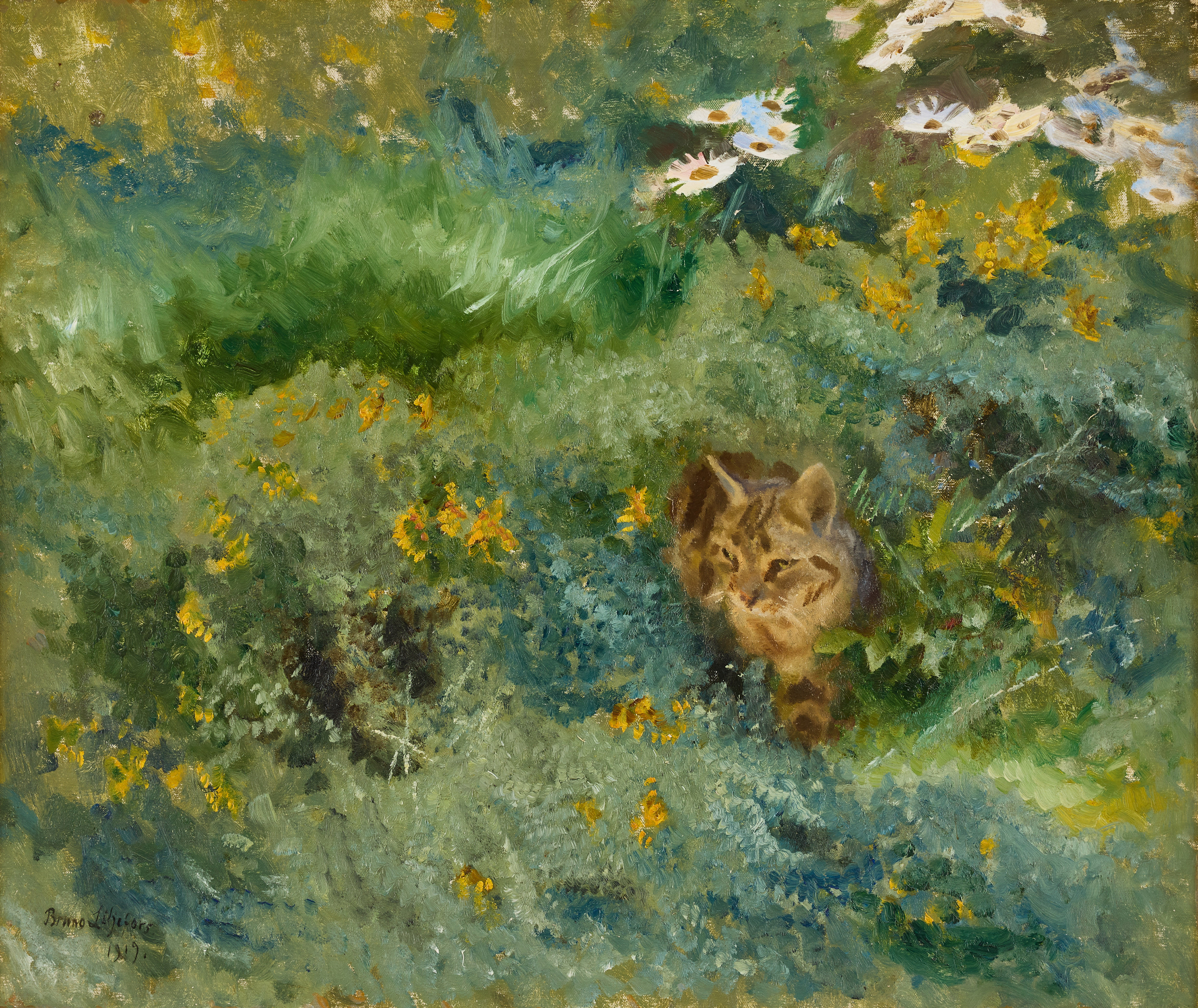 BRUNO LILJEFORS. Katt i blommande sommaräng.