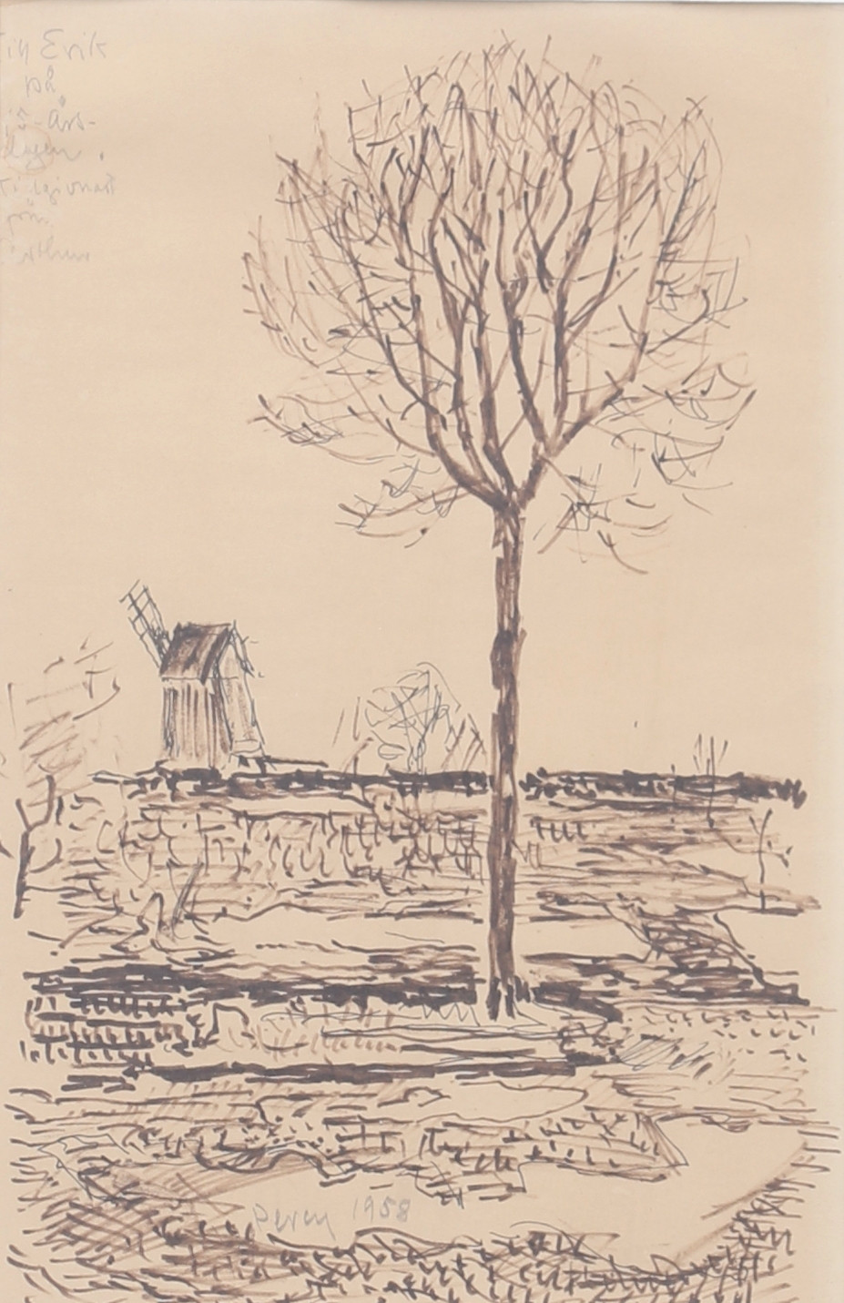 ARTHUR PERCY. Träd på Öland. Tusch, signerad och daterad 1958.